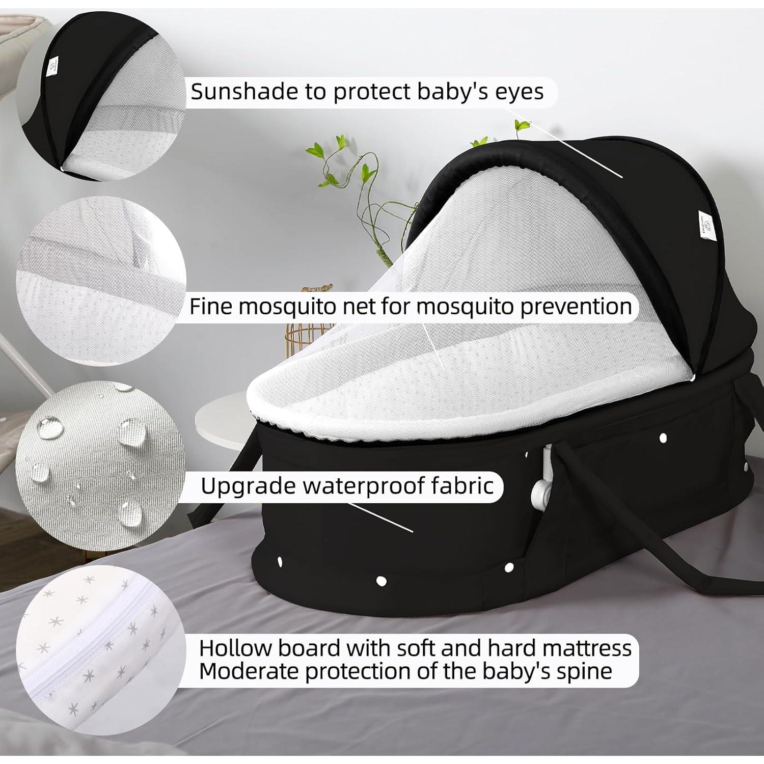 Cuna de viaje portátil Surebaby TL 2 en 1 con sombra negra