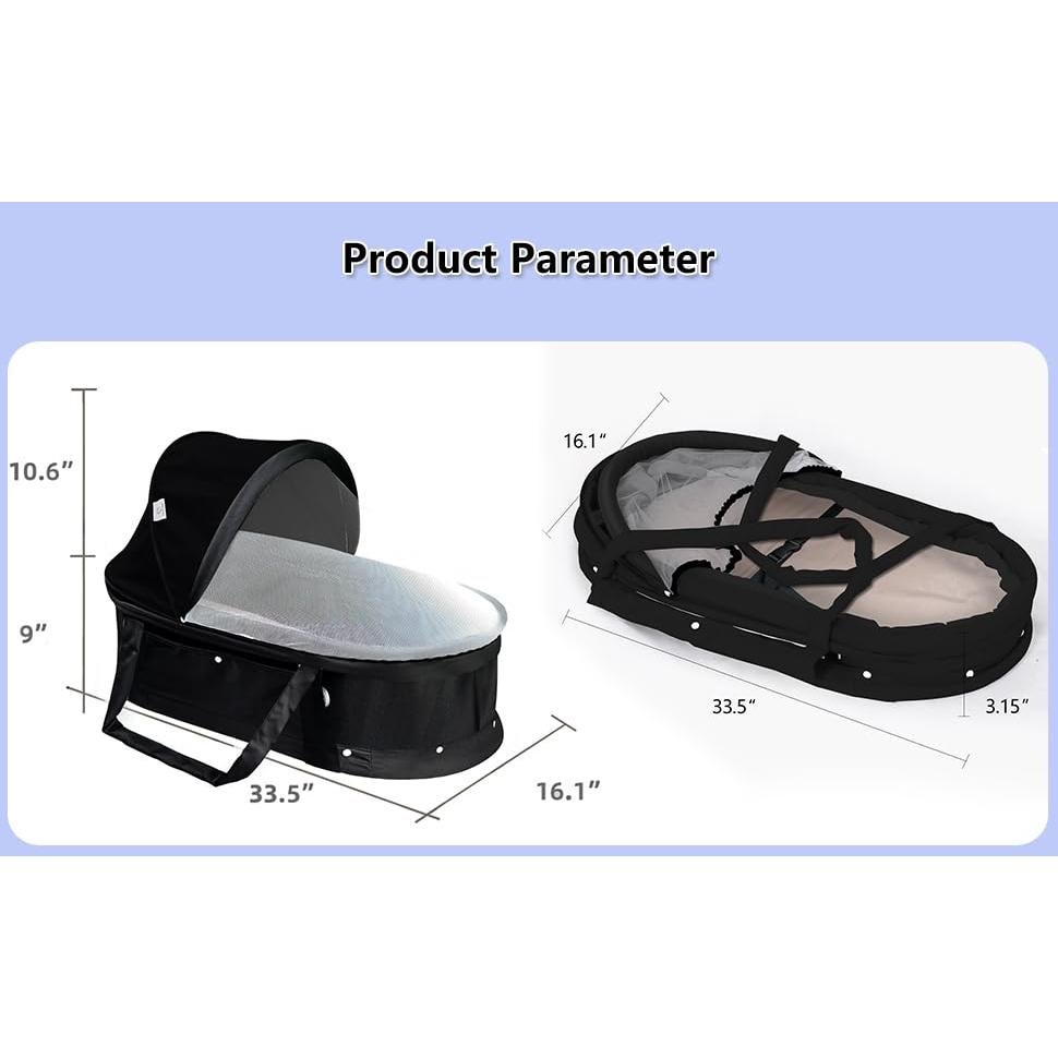 Cuna de viaje portátil Surebaby TL 2 en 1 con sombra negra