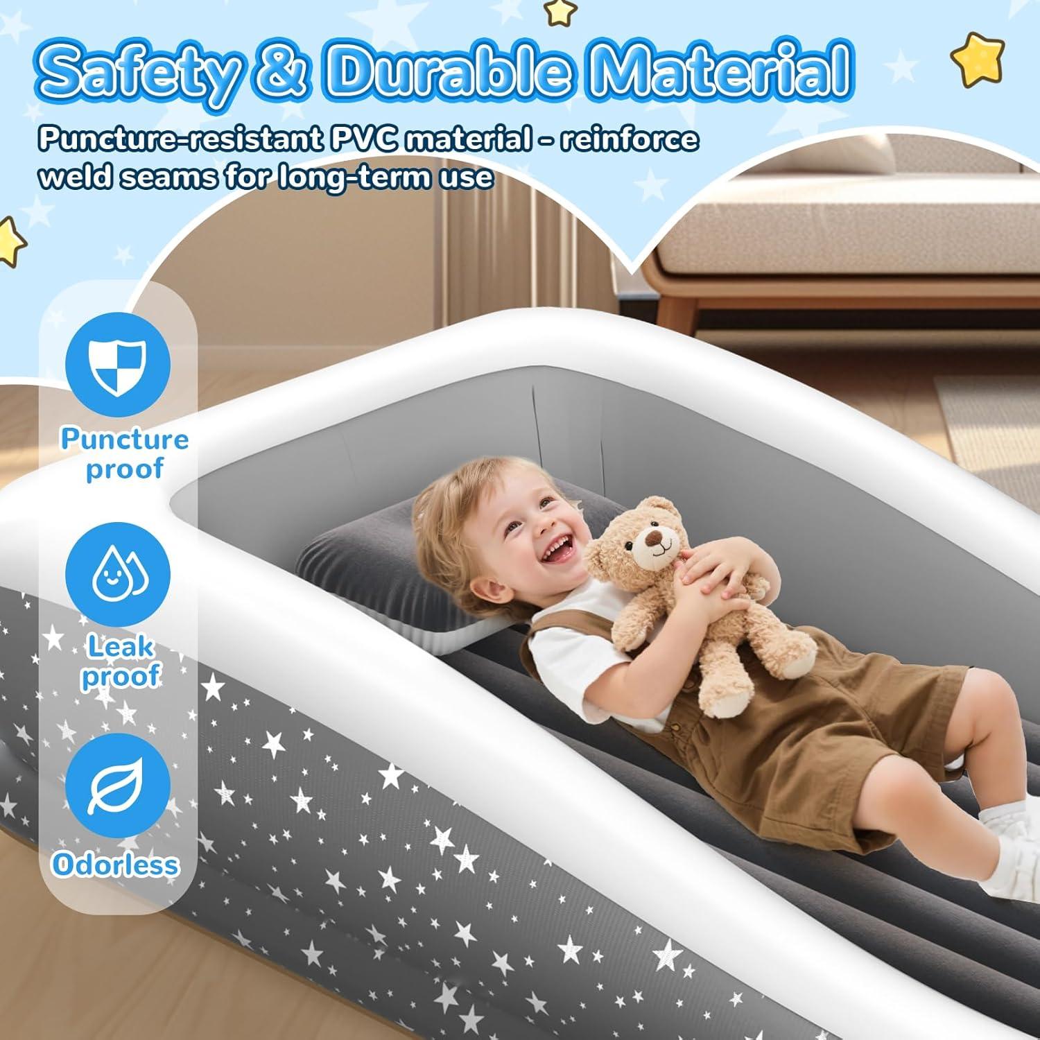 Cama de viaje inflable para niños Abdtech - 167x114 cm, gris