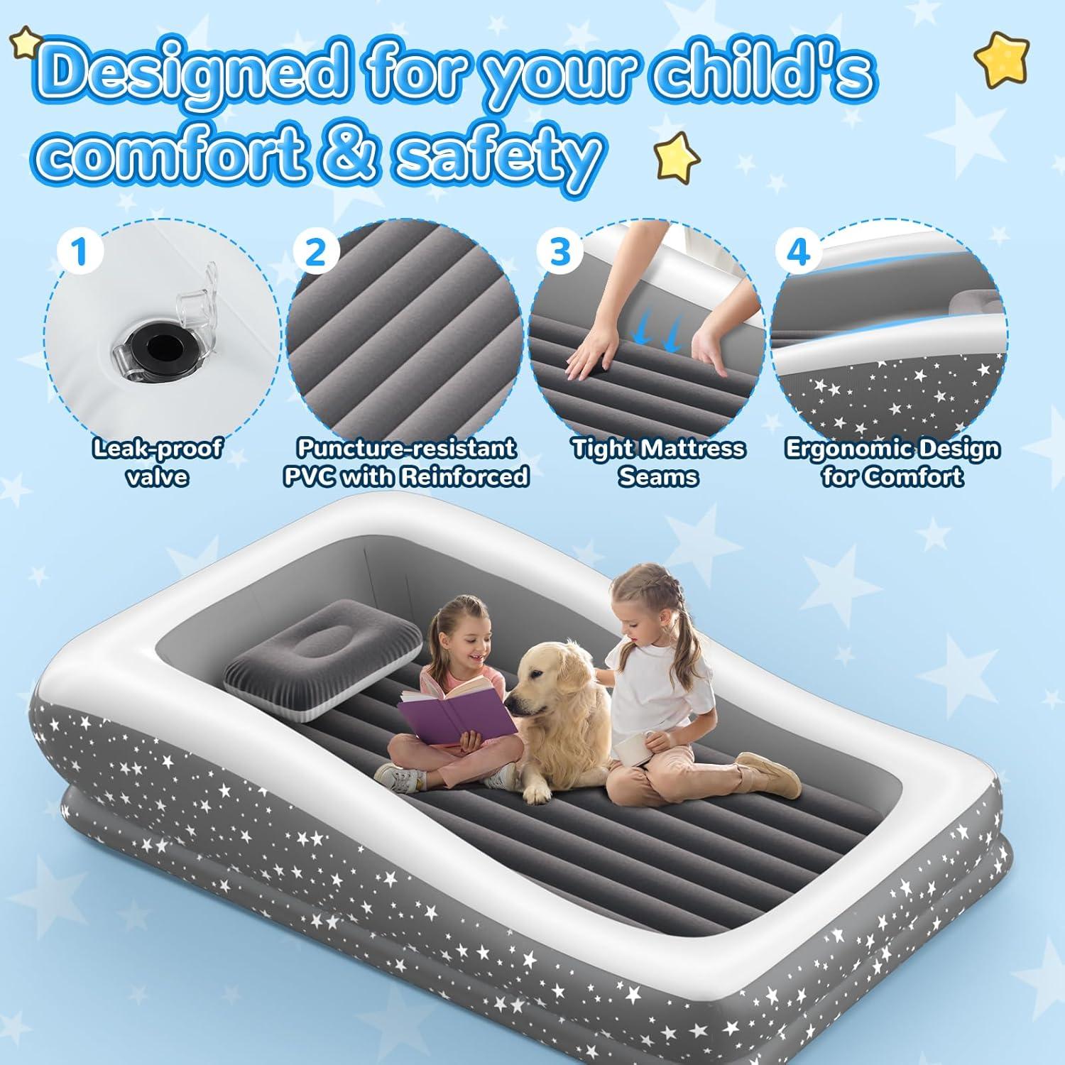 Cama de viaje inflable para niños Abdtech - 167x114 cm, gris