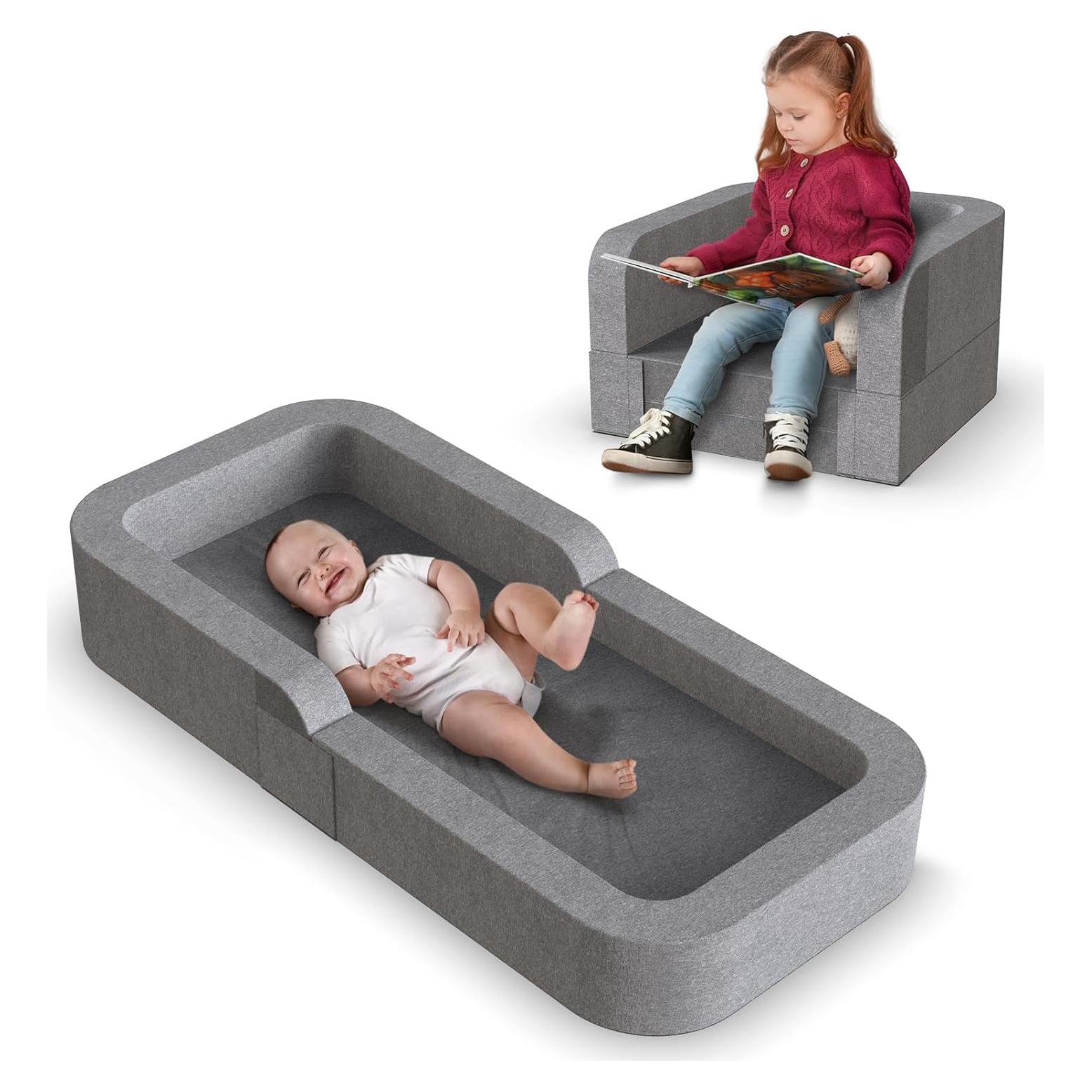 Cama de Viaje para Niños Derson 2 en 1 Plegable Gris
