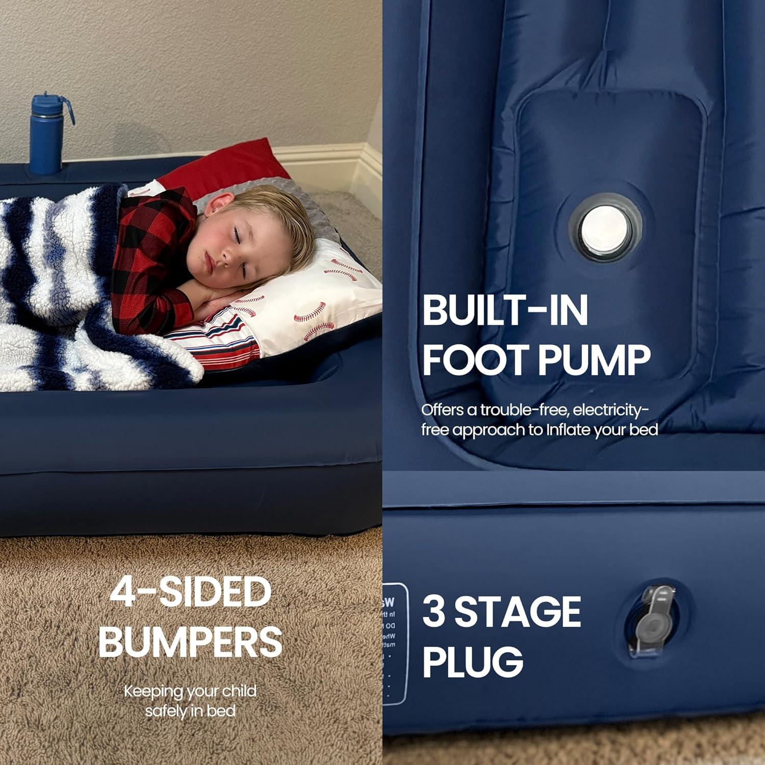 Cama Inflable para Niños Alpine Ridge con Bomba de Pie - Azul