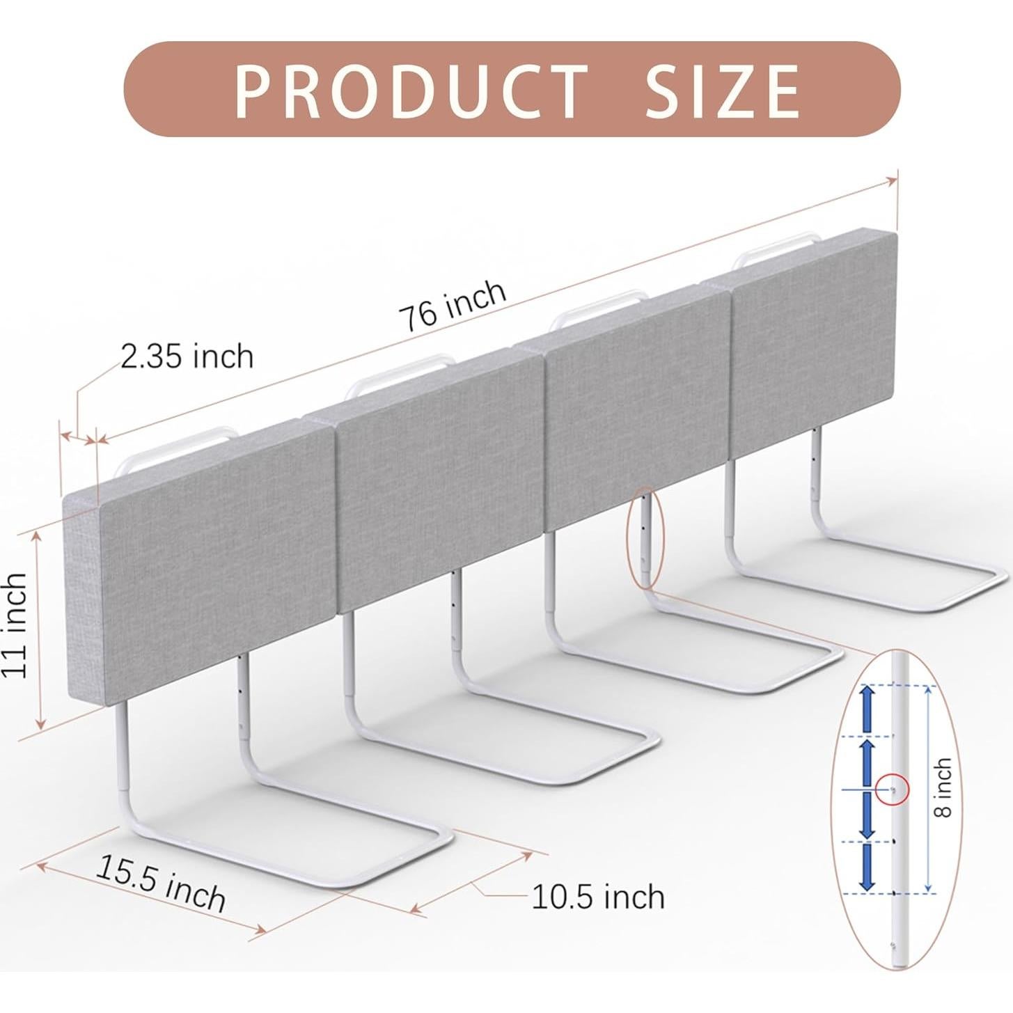 Barandilla de Cama OCBAiLi 200 cm Gris para Niños y Adultos