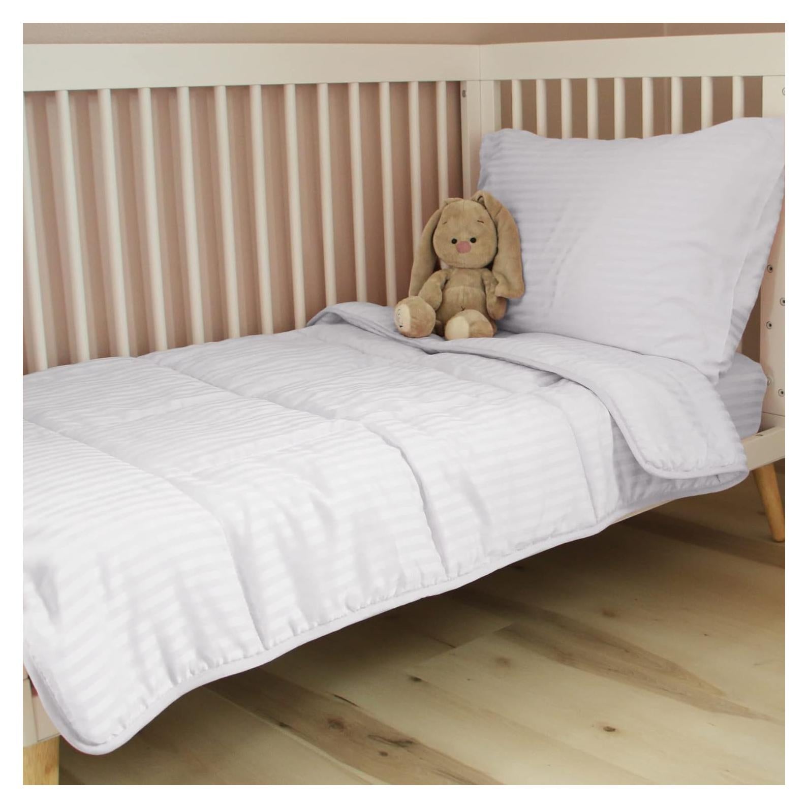 Conjunto de Ropa de Cama Hipoalergénico ZPECC 4 Piezas Rayas Blancas