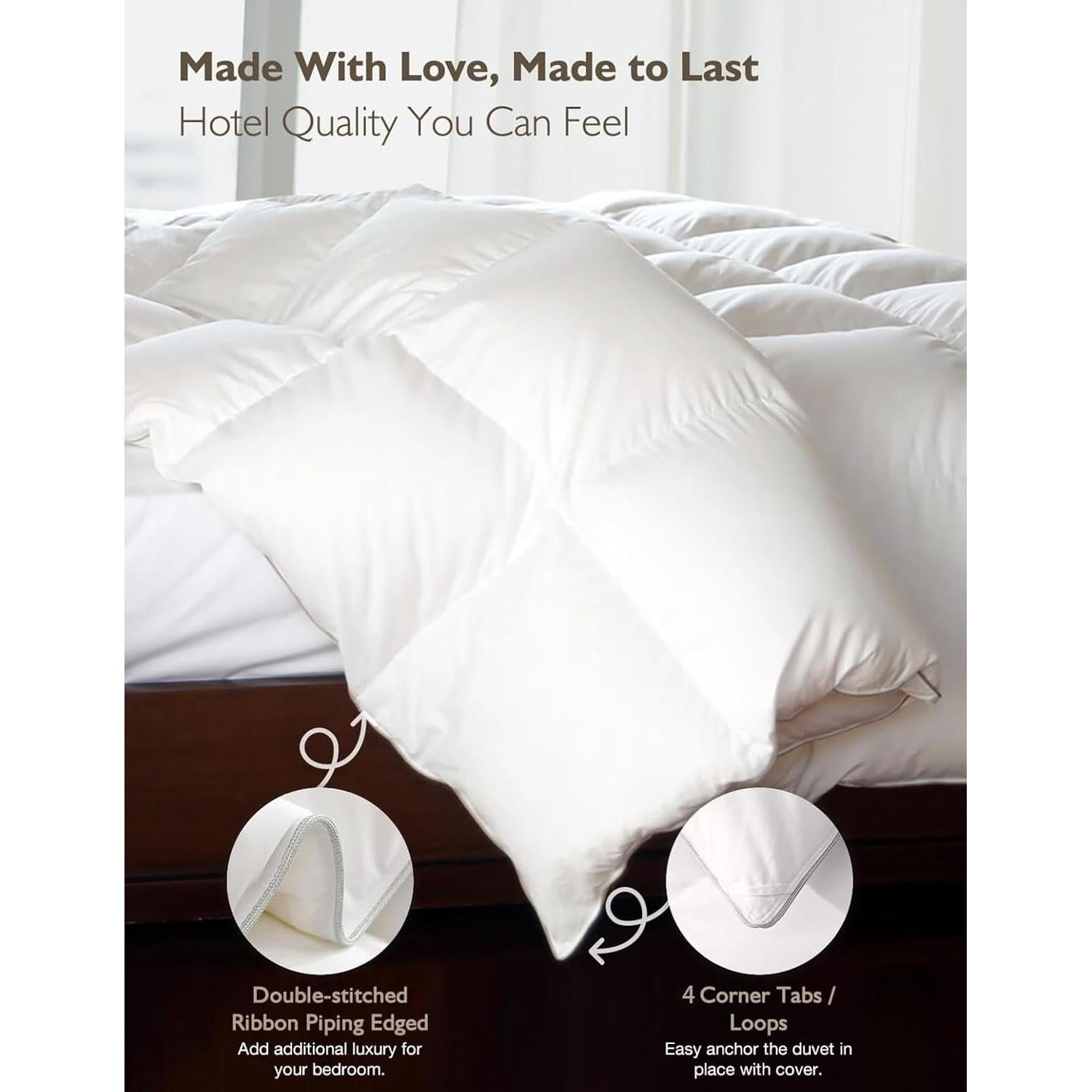 Edredón de Plumas King Cobnom 1200TC Algodón Blanco 304.8x248.9cm