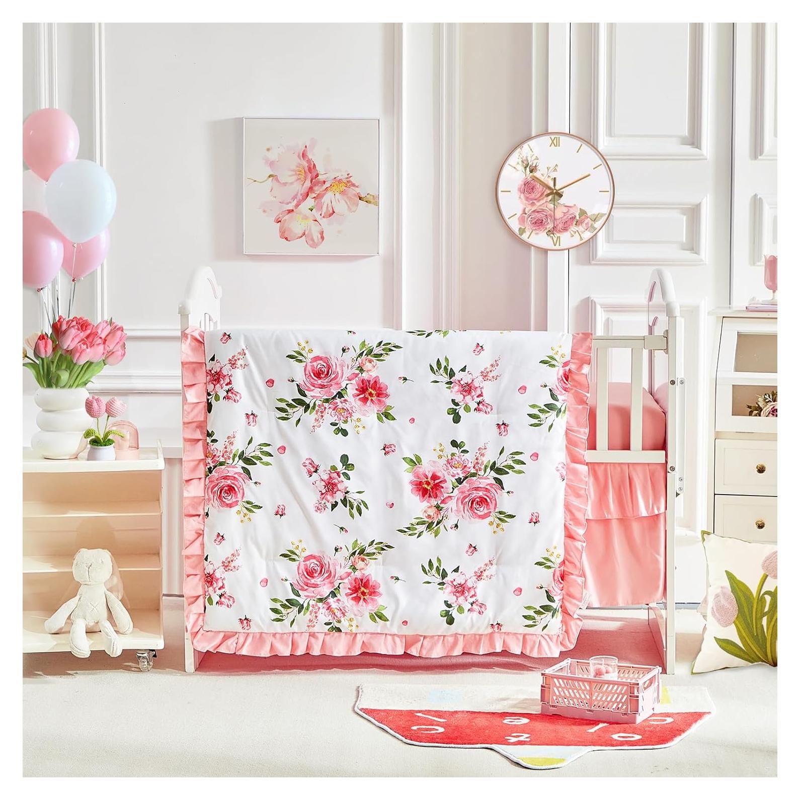 Juego de Ropa de Cuna 3 Piezas UOZZI Rosa Floral