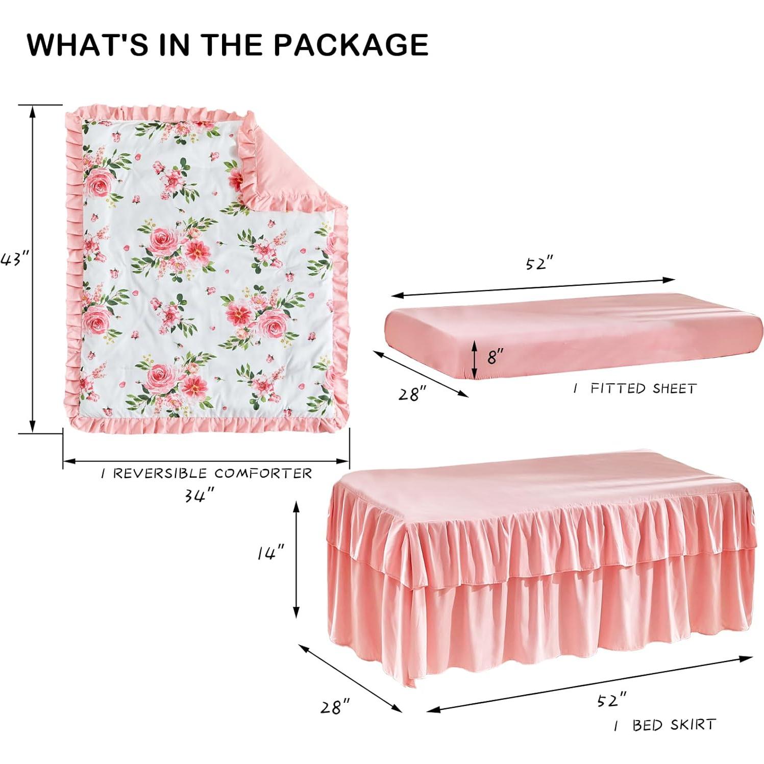 Juego de Ropa de Cuna 3 Piezas UOZZI Rosa Floral