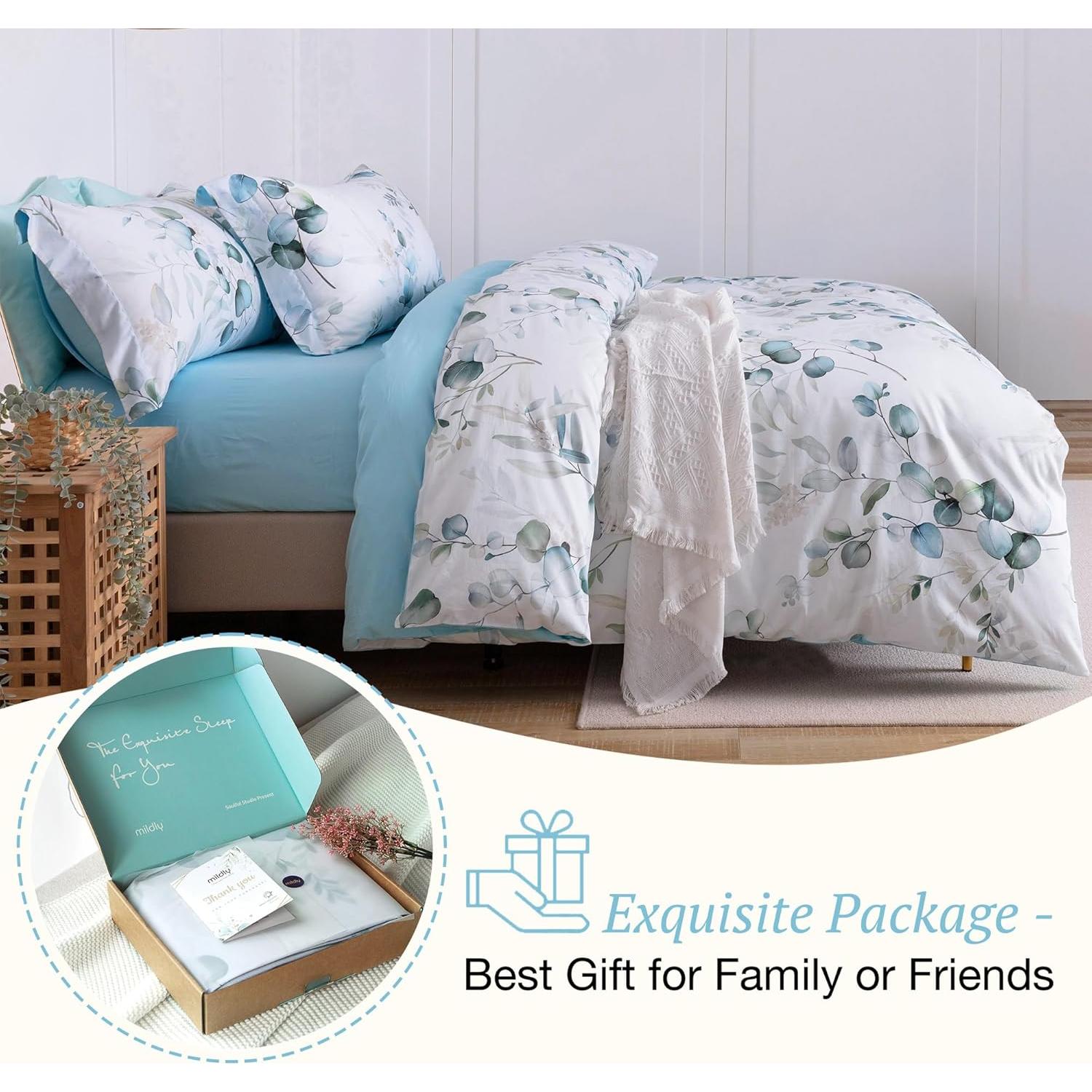 Conjunto de Funda de Edredón MILDLY 100% Algodón King Azul Bebé 3 Piezas