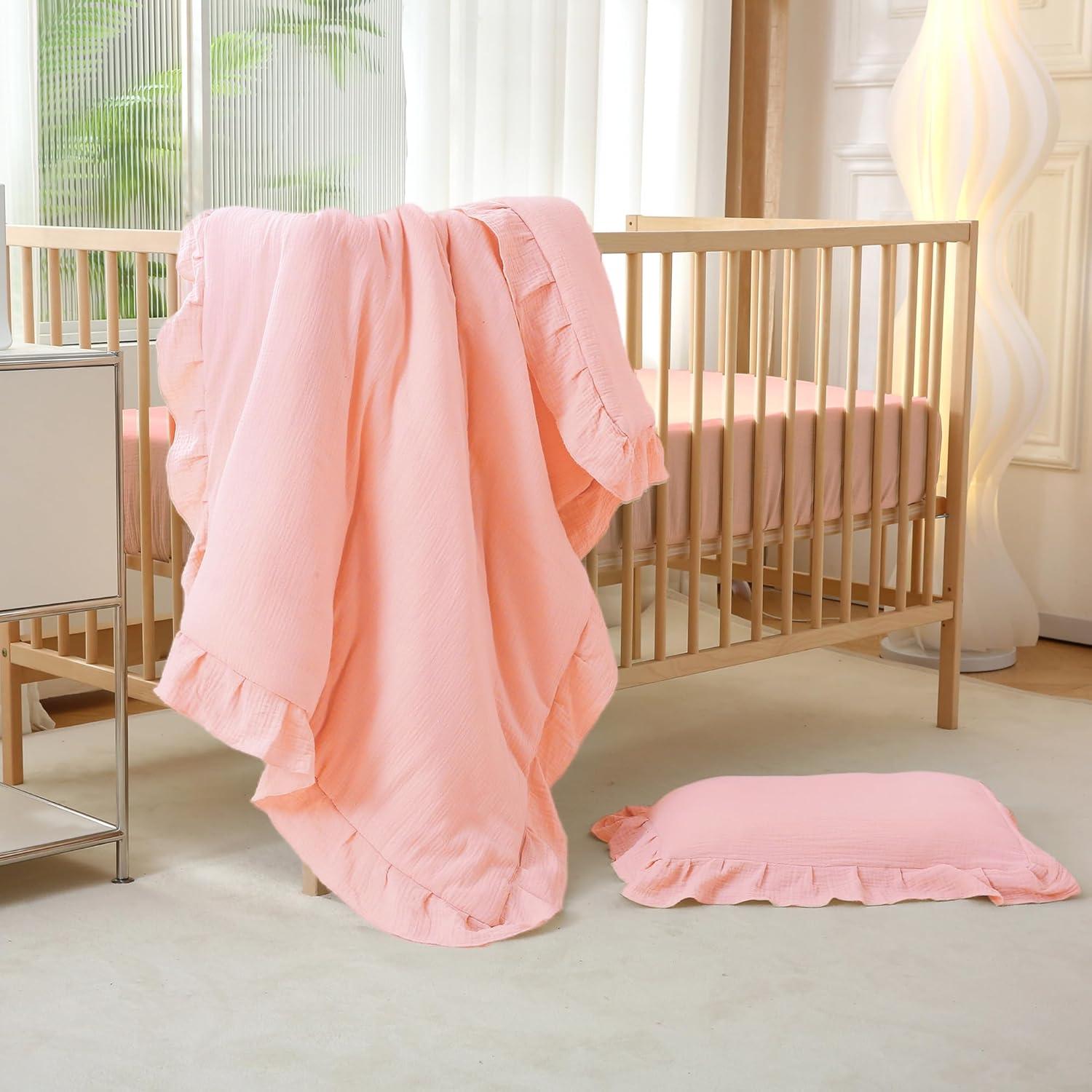 Juego de Ropa de Cuna CLoucl 3 Piezas Algodón Rosa