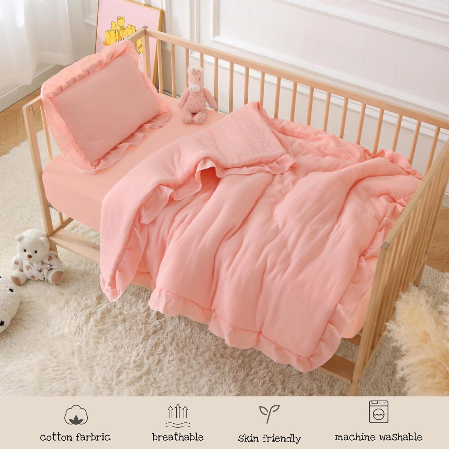 Juego de Ropa de Cuna CLoucl 3 Piezas Algodón Rosa