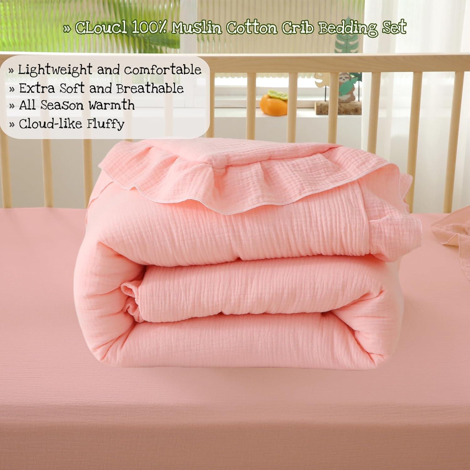 Juego de Ropa de Cuna CLoucl 3 Piezas Algodón Rosa