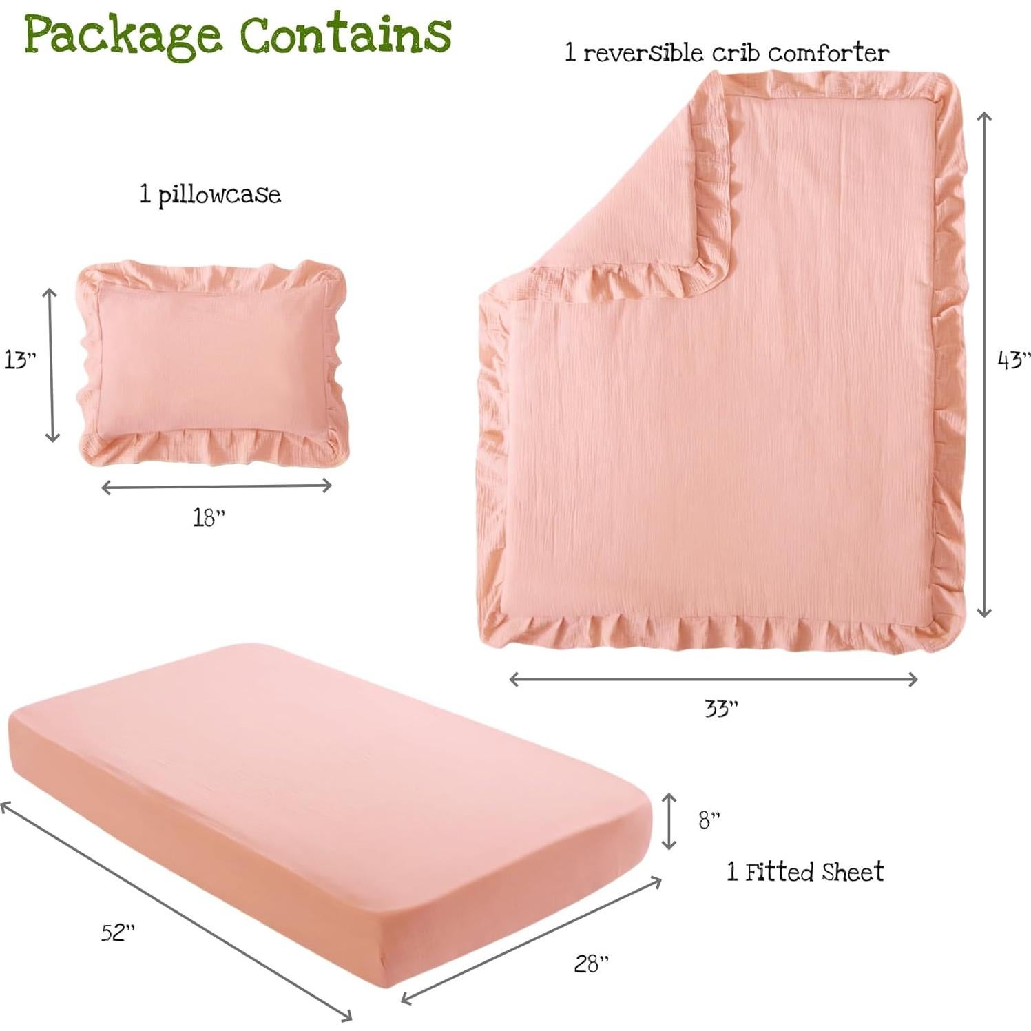 Juego de Ropa de Cuna CLoucl 3 Piezas Algodón Rosa