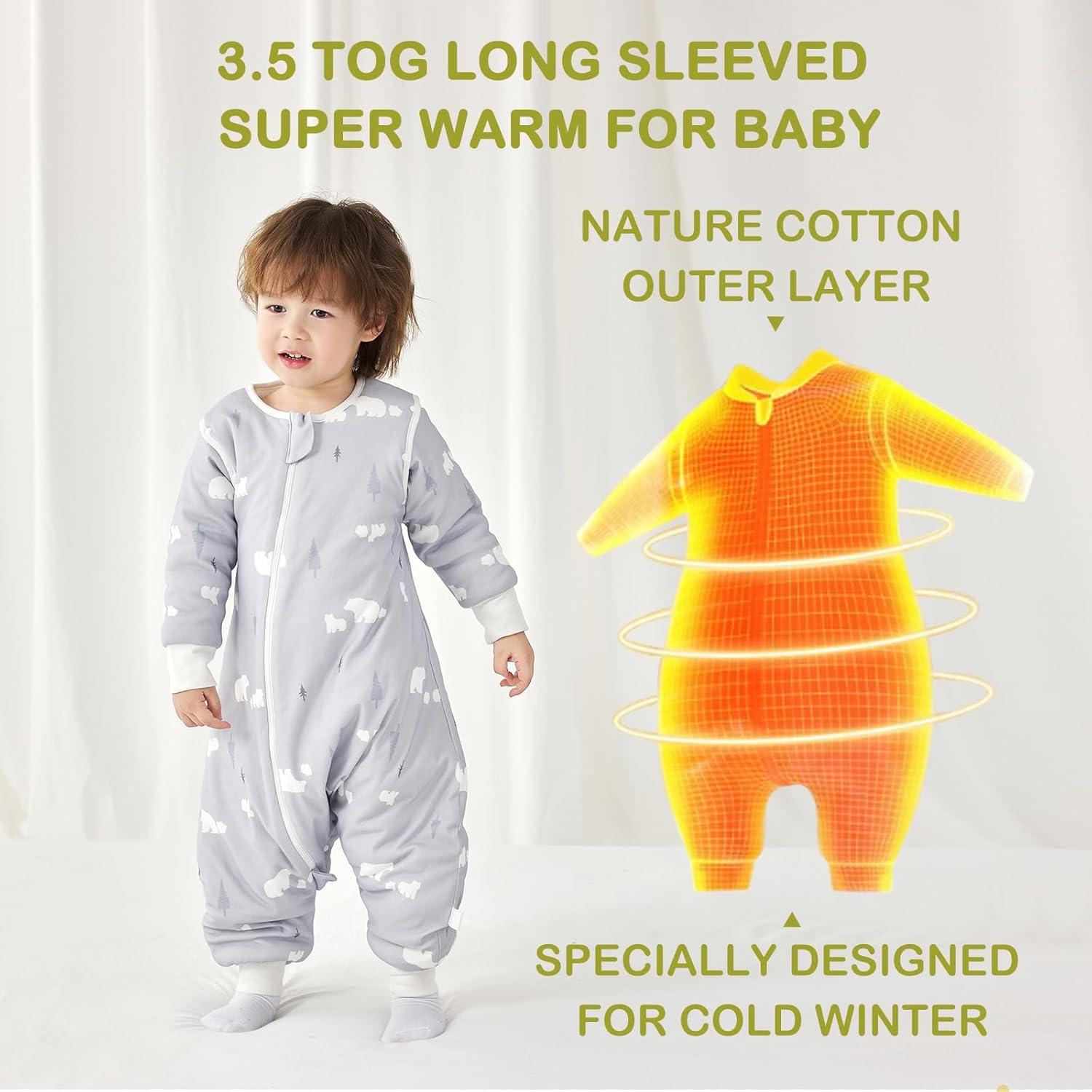 Saco de dormir 3.5 TOG para bebé con pies y mangas desmontables