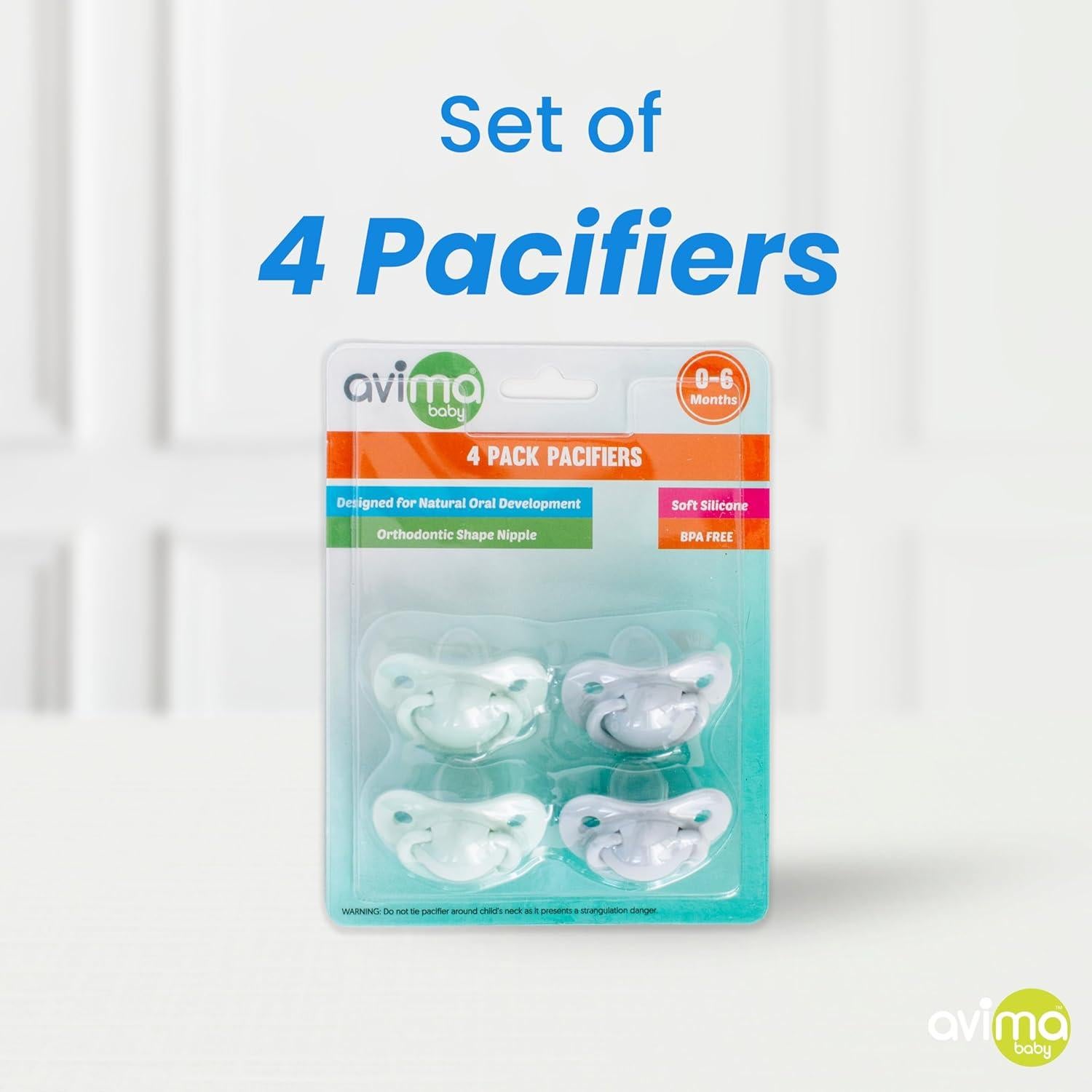 Chupetes Ortodónticos Avima 0-6 Meses Silicona Sin BPA - Paquete de 4