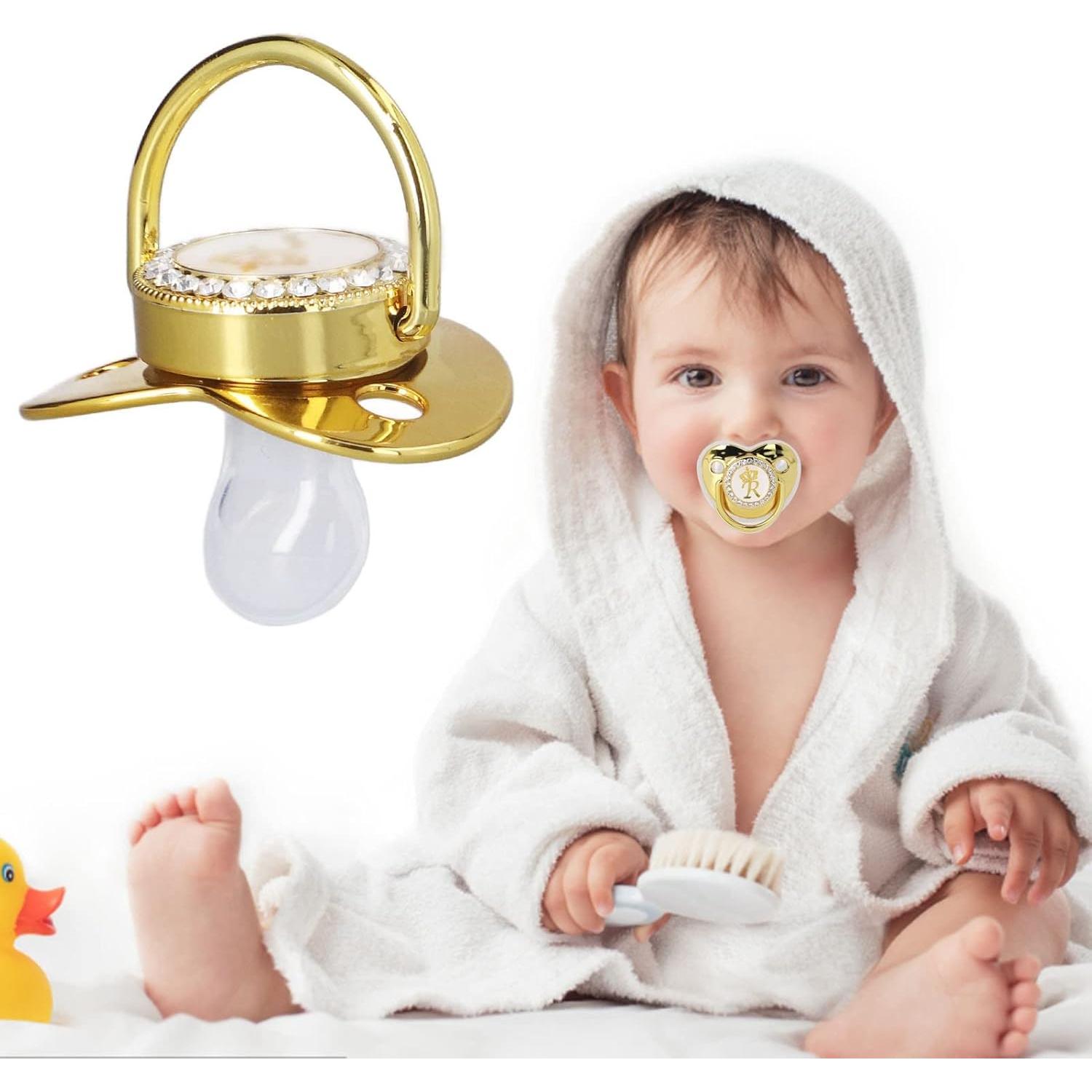 Chupete Dorado Personalizado con Clip y Cubierta Antipolvo