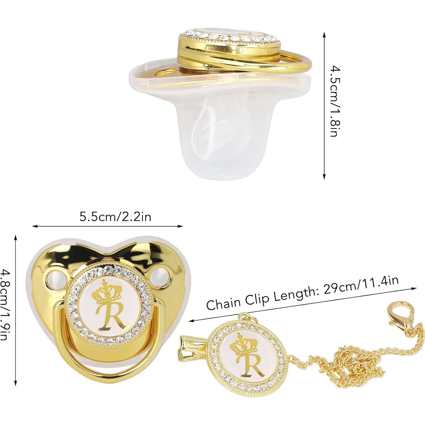 Chupete Dorado Personalizado con Clip y Cubierta Antipolvo