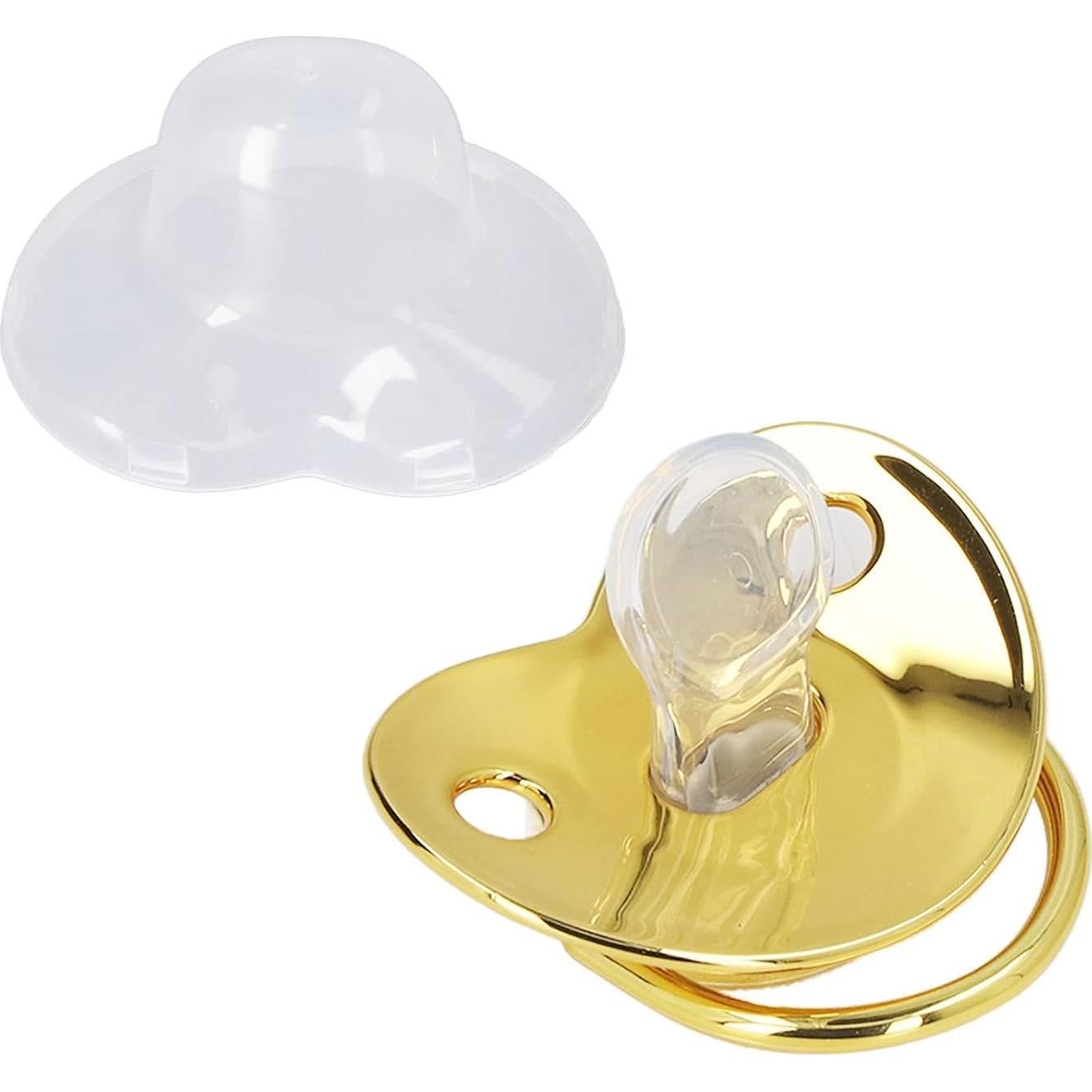 Chupete Dorado Personalizado con Clip y Cubierta Antipolvo