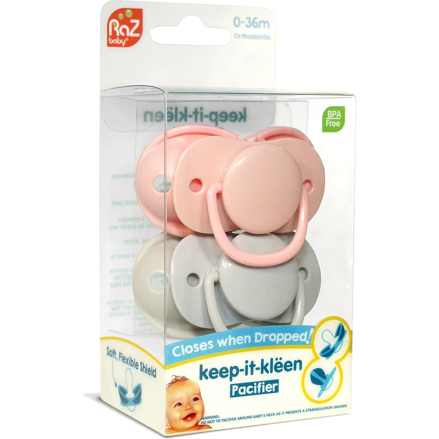 Chupete RaZbaby Keep-It-Kleen 2-Pack Silicona Libre BPA Rosa/Gris