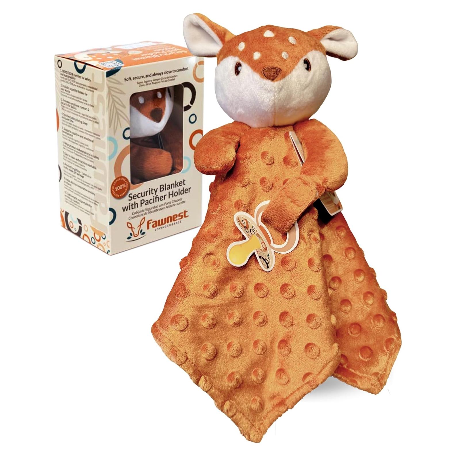Manta de Seguridad Lovey Fawnest para Bebés - 30x30 cm con Sujetador de Chupete