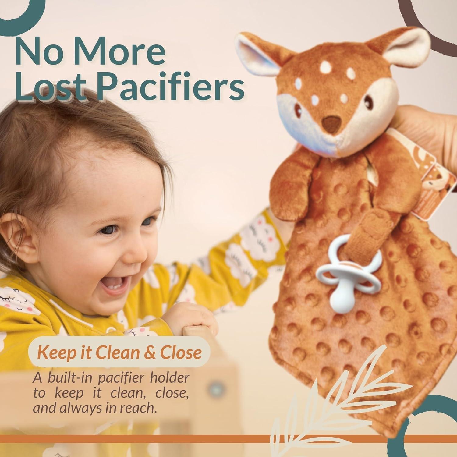 Manta de Seguridad Lovey Fawnest para Bebés - 30x30 cm con Sujetador de Chupete