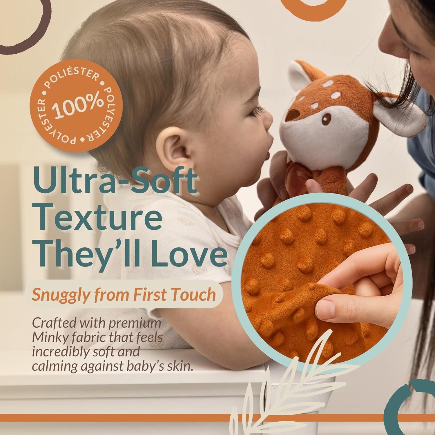 Manta de Seguridad Lovey Fawnest para Bebés - 30x30 cm con Sujetador de Chupete