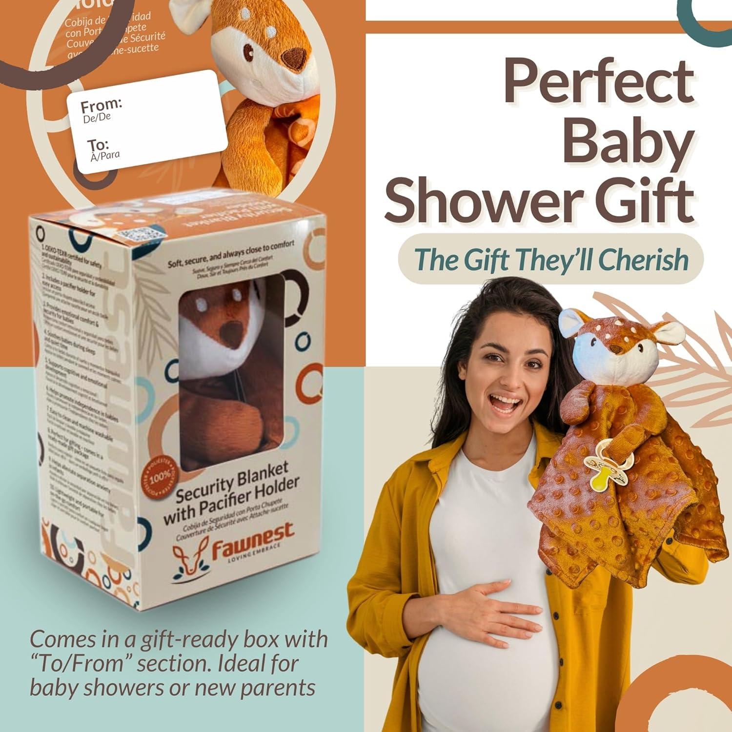 Manta de Seguridad Lovey Fawnest para Bebés - 30x30 cm con Sujetador de Chupete