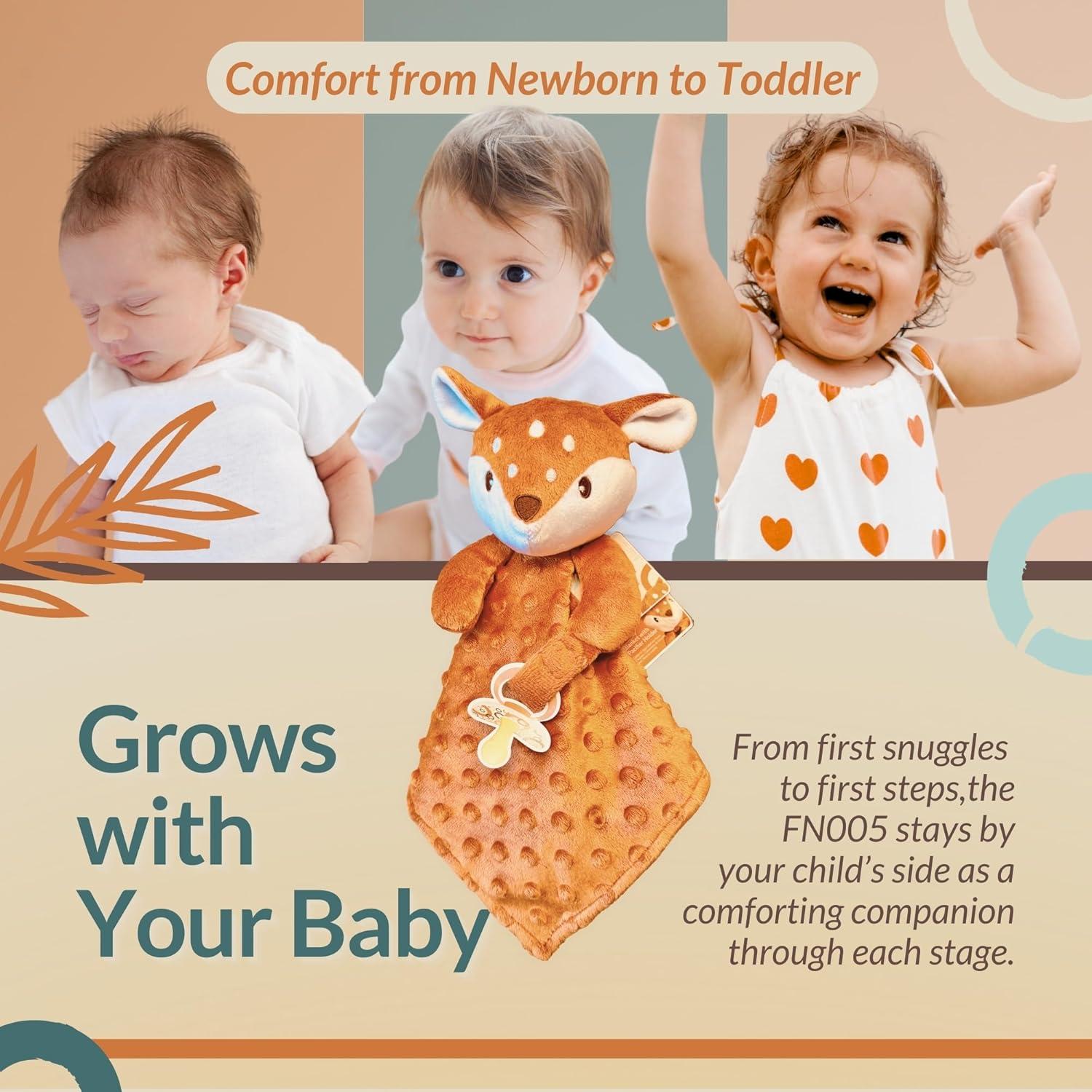 Manta de Seguridad Lovey Fawnest para Bebés - 30x30 cm con Sujetador de Chupete