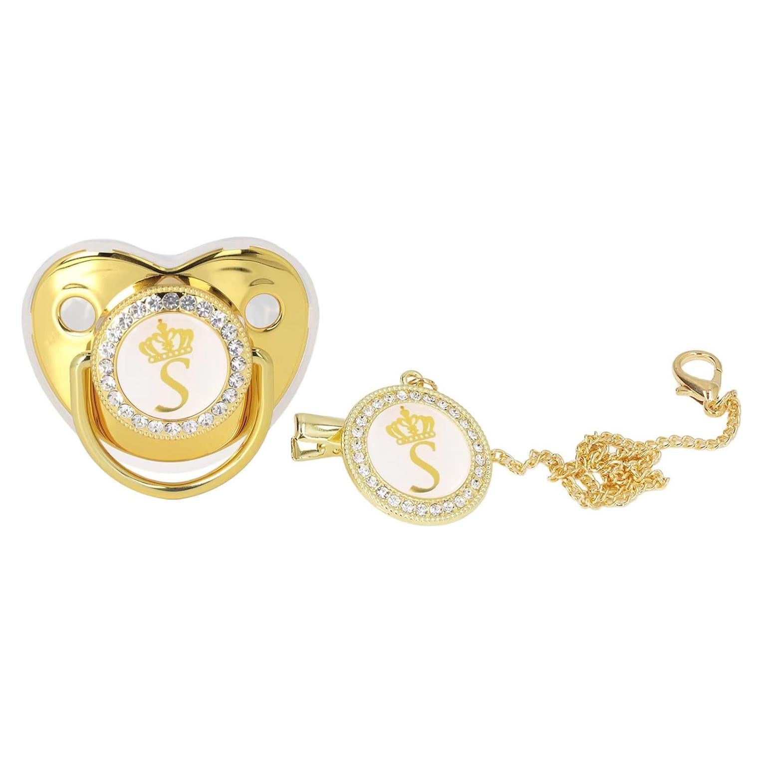 Chupete Personalizado Dorado para Bebé con Clip y Cubierta