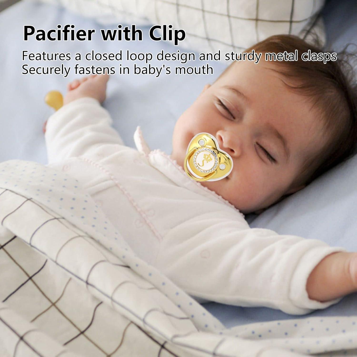 Chupete Personalizado Dorado para Bebé con Clip y Cubierta