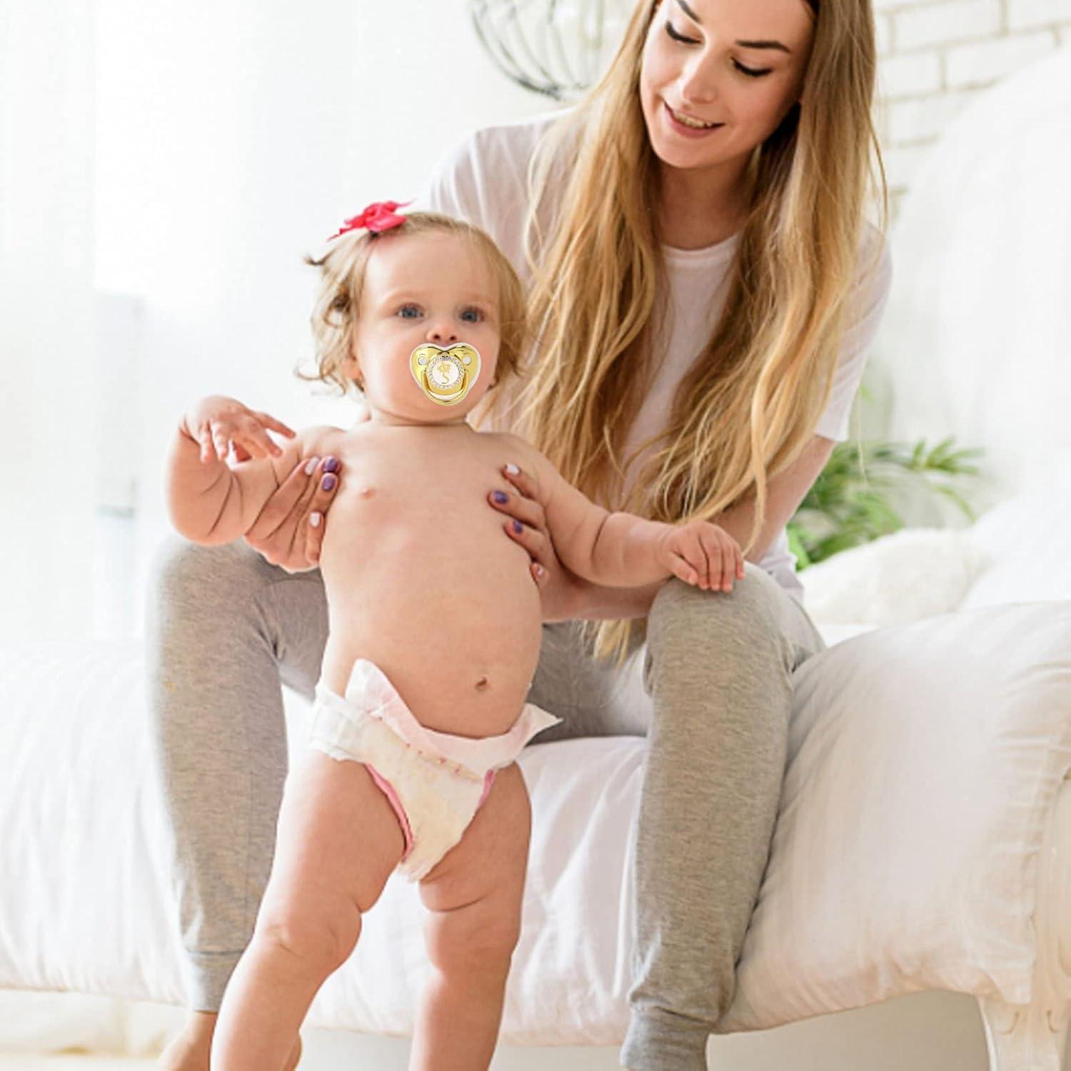 Chupete Personalizado Dorado para Bebé con Clip y Cubierta