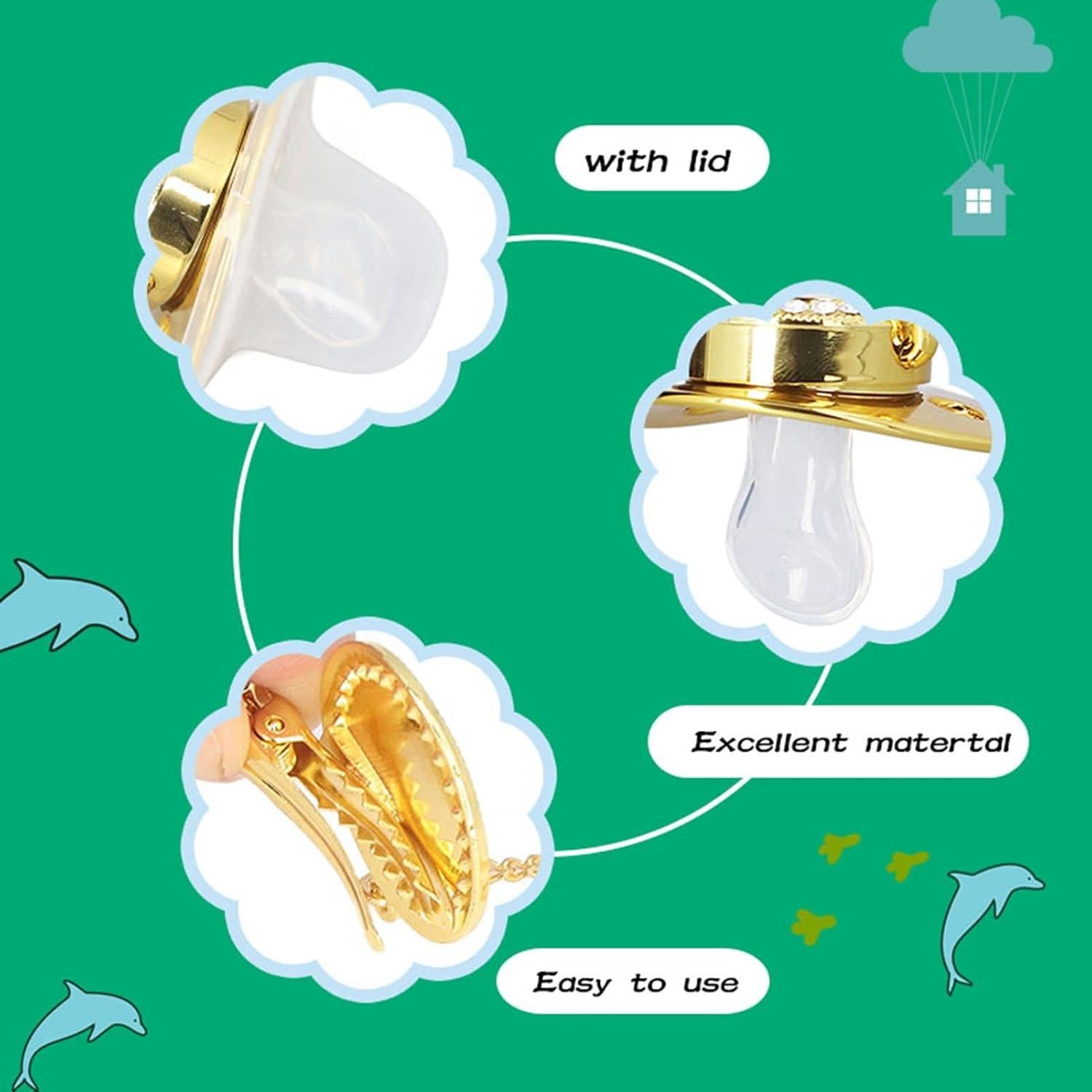 Chupete Personalizado Dorado para Bebé con Clip y Cubierta