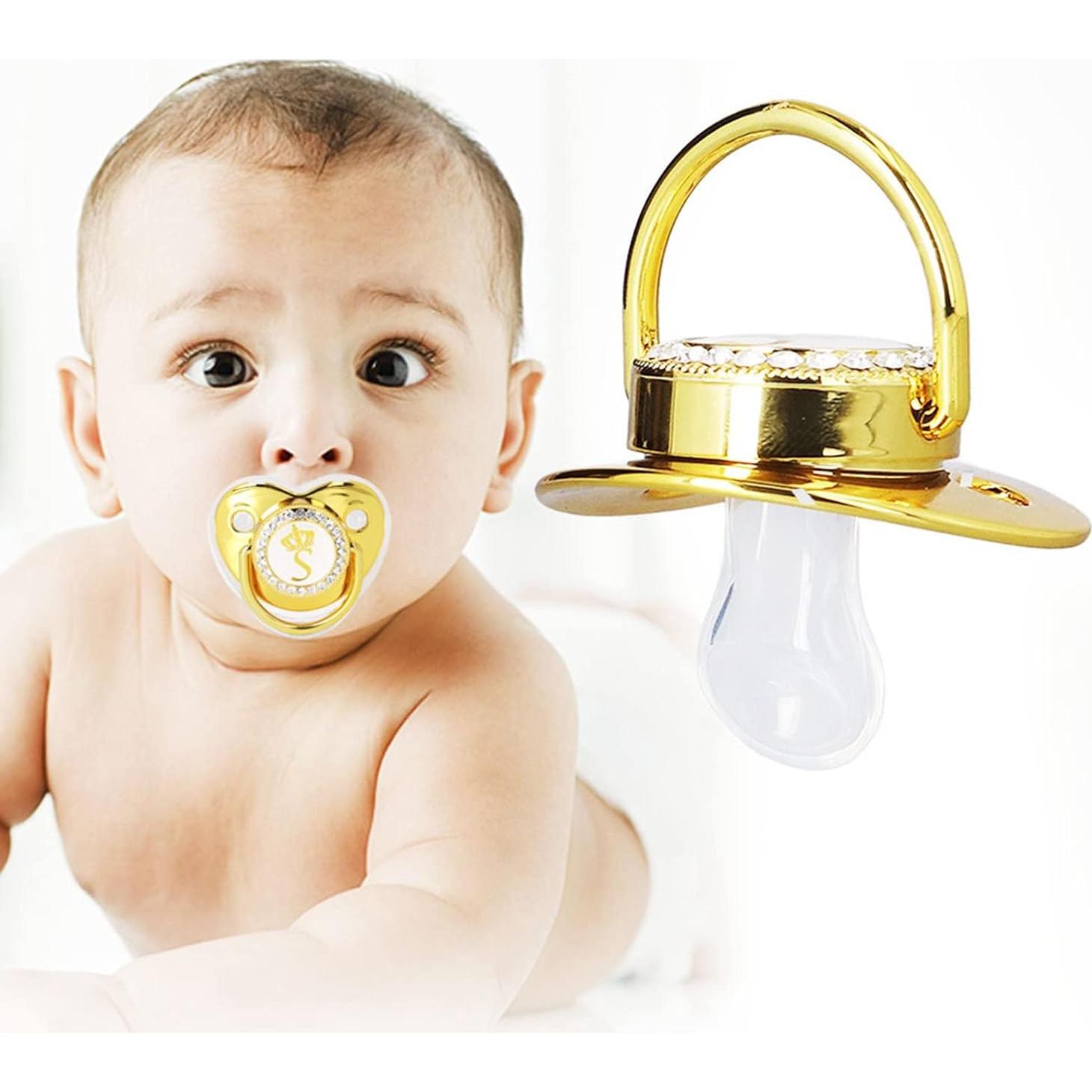 Chupete Personalizado Dorado para Bebé con Clip y Cubierta
