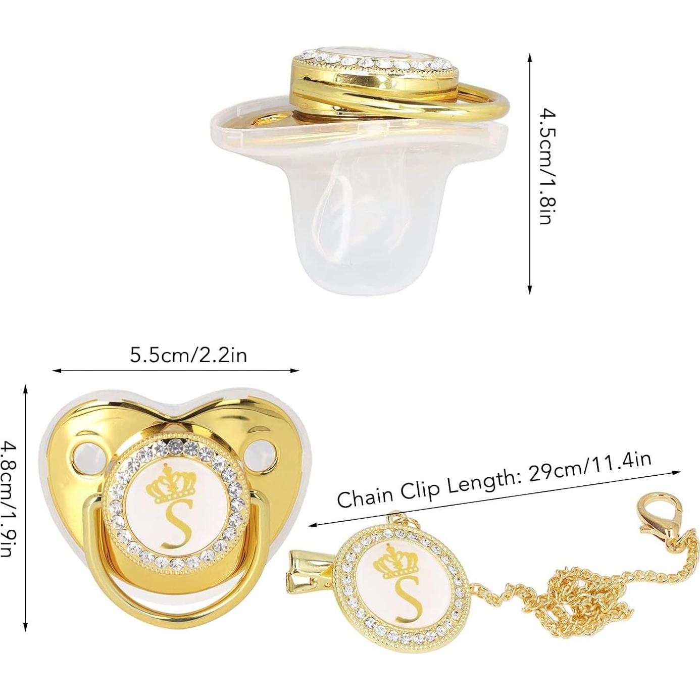 Chupete Personalizado Dorado para Bebé con Clip y Cubierta