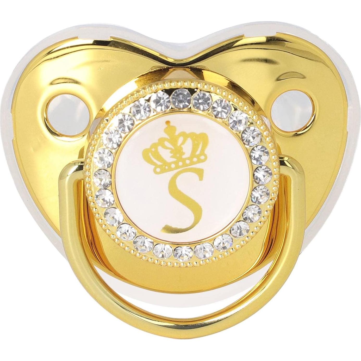 Chupete Personalizado Dorado para Bebé con Clip y Cubierta