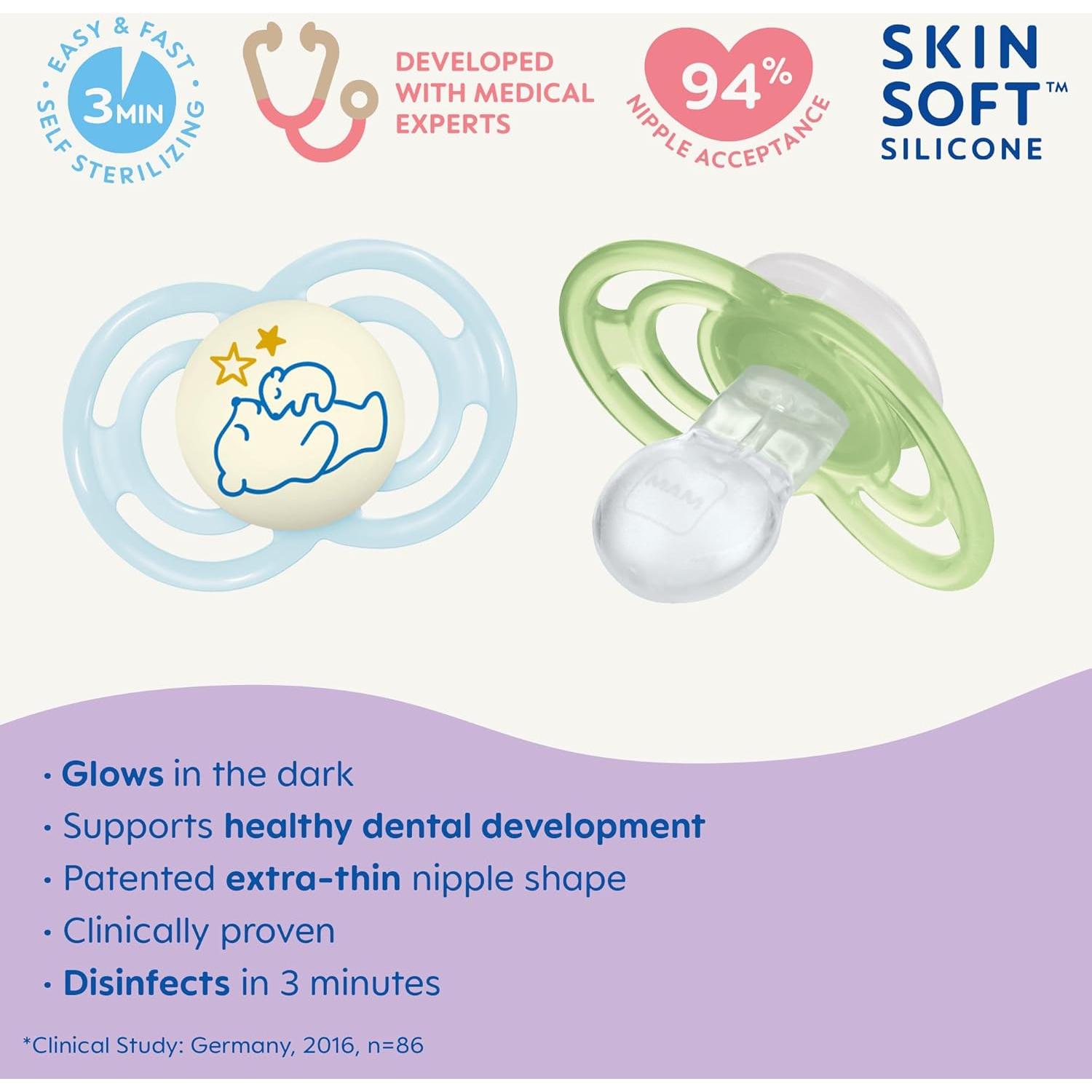 Chupete MAM Perfect Night Azul 6-16 Meses, Brilla en la Oscuridad