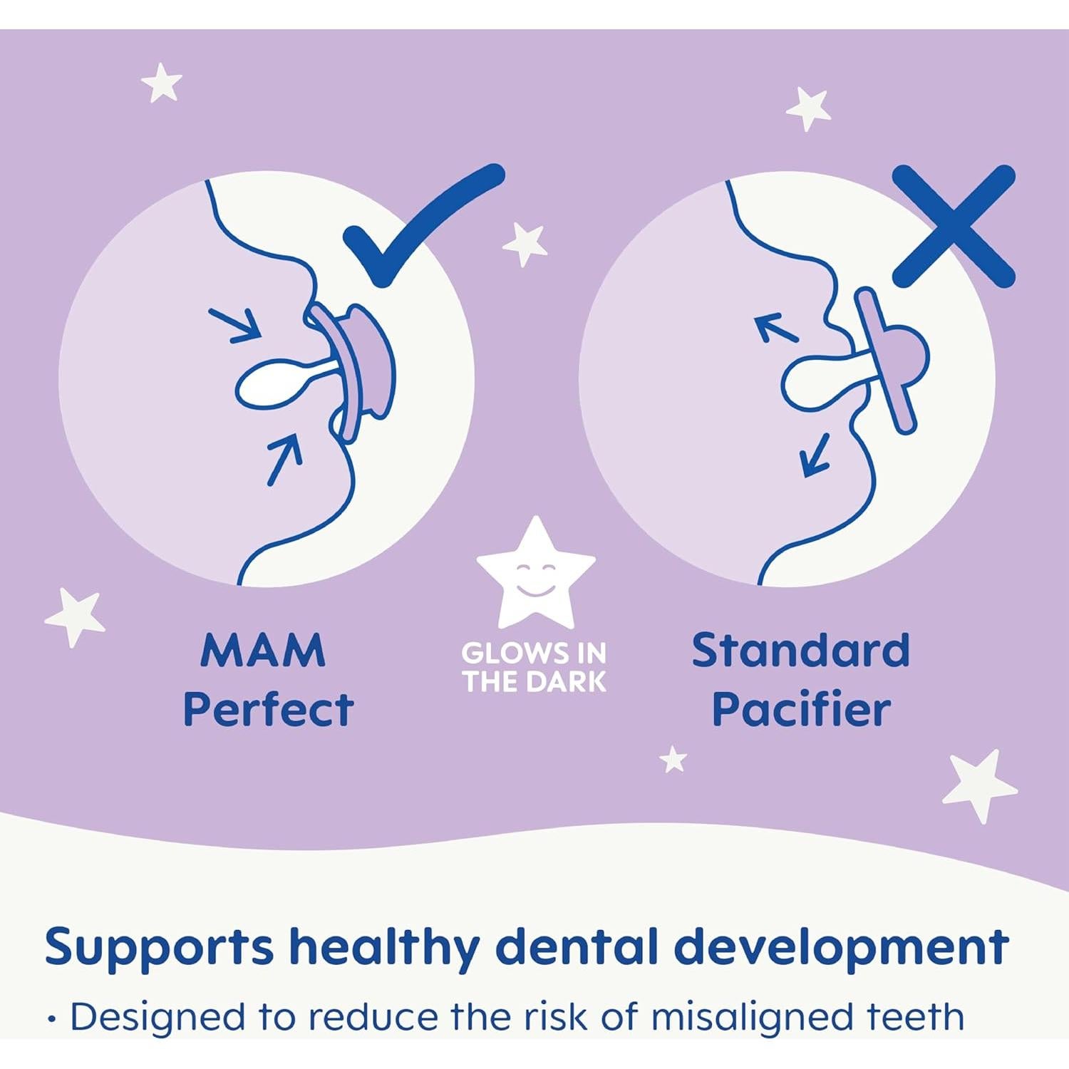 Chupete MAM Perfect Night Unisex 16+ Meses, Brilla en la Oscuridad, Paquete de 2