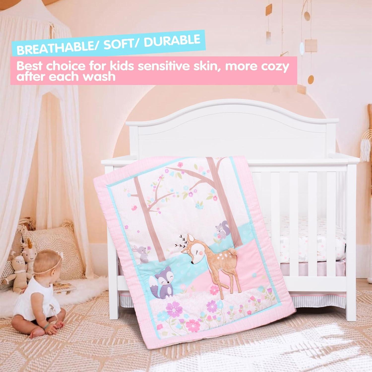 Juego de Ropa de Cuna UOMNY 3 Piezas Bosque de Ciervos