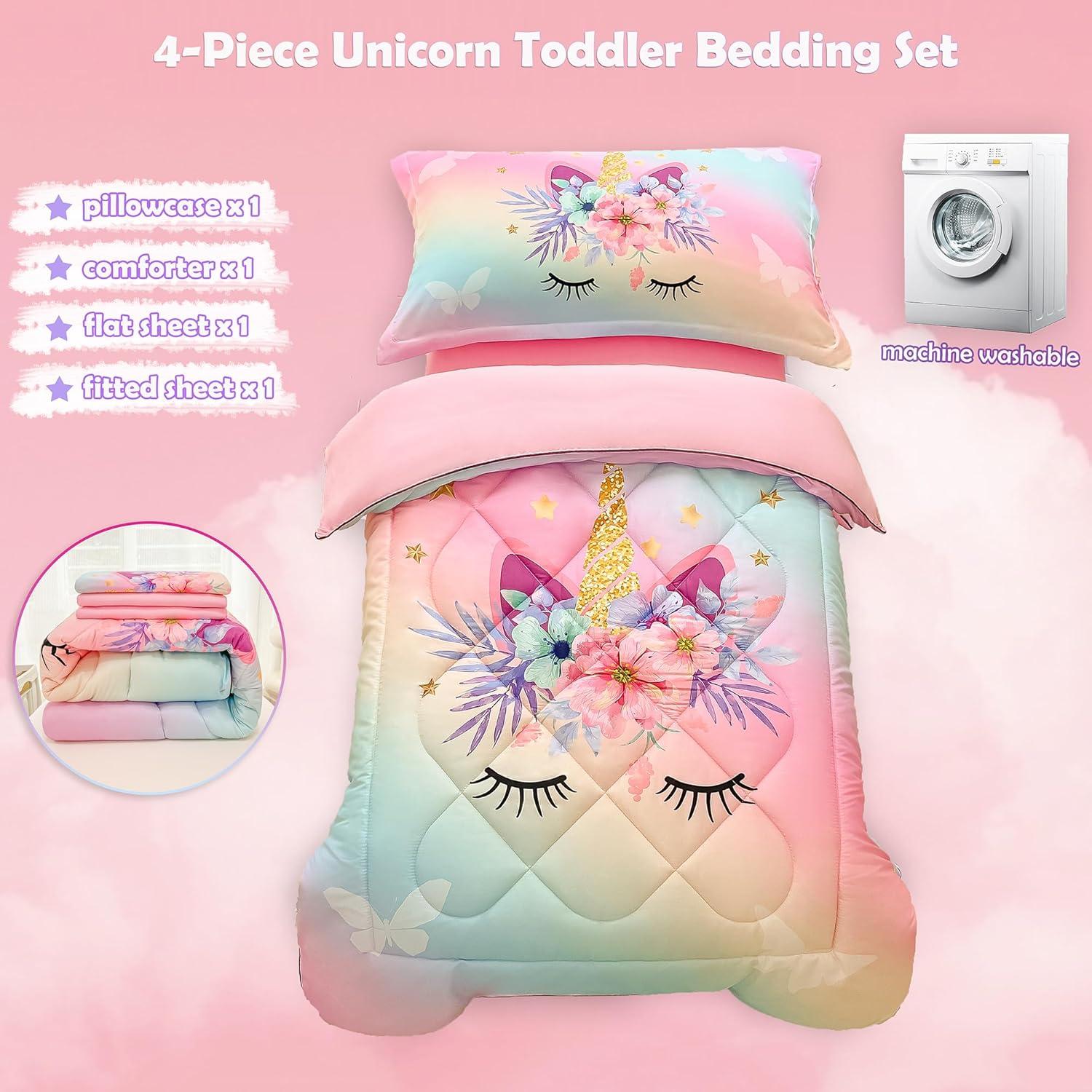 Juego de Ropa de Cama KINBEDY 4 Piezas Unicornio Arcoíris