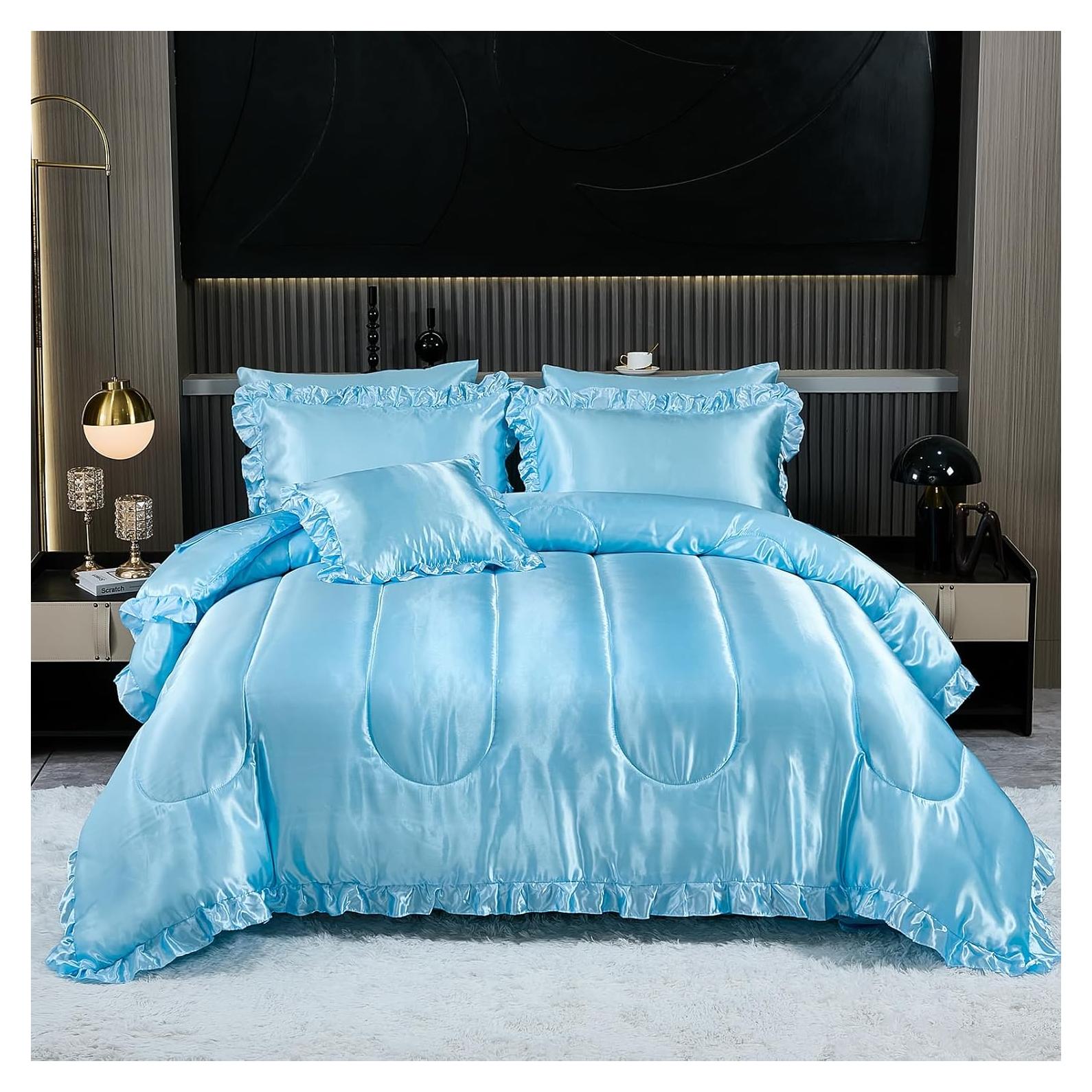 Juego de Edredón Rey Bedding_Dreamer 8 Pcs Satinado Azul Bebé
