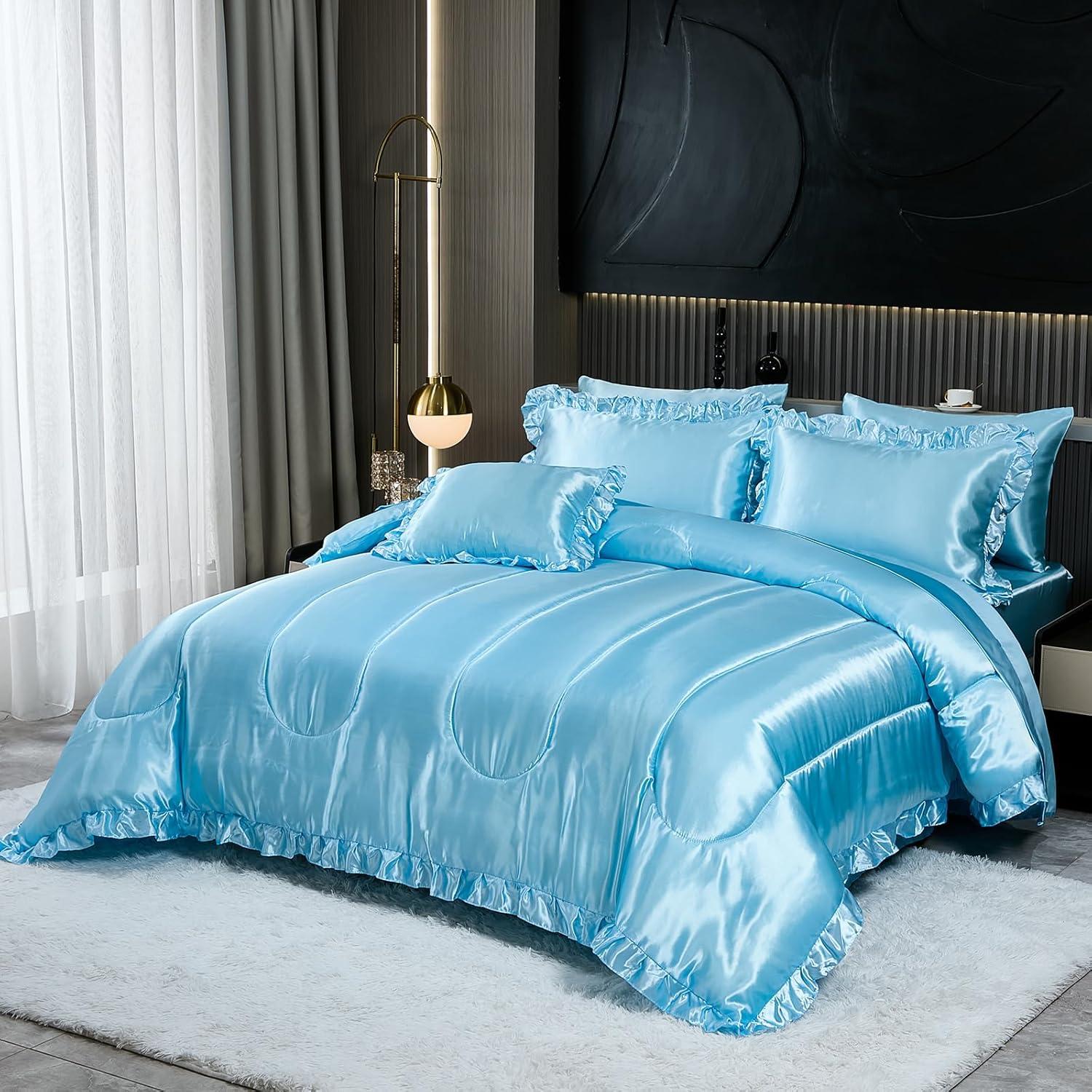 Juego de Edredón Rey Bedding_Dreamer 8 Pcs Satinado Azul Bebé