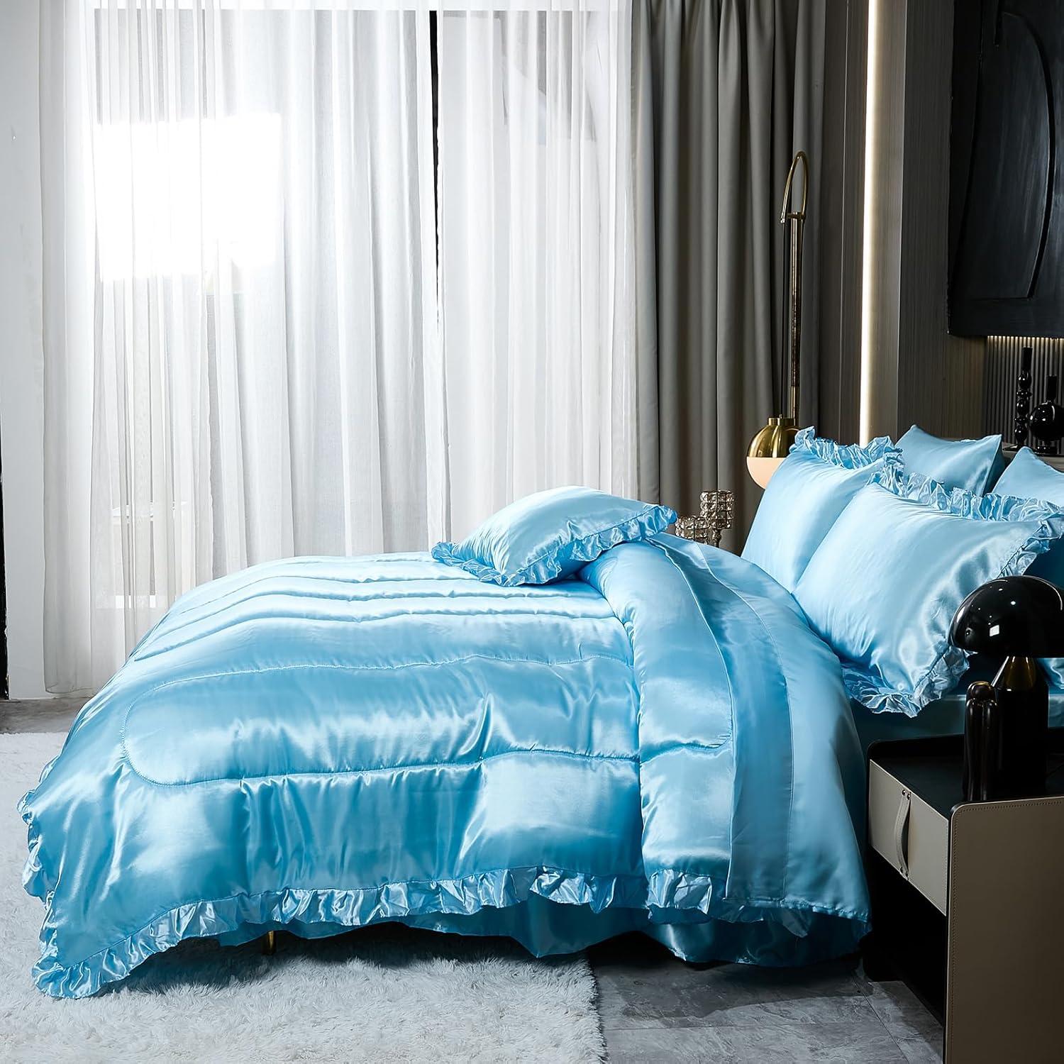 Juego de Edredón Rey Bedding_Dreamer 8 Pcs Satinado Azul Bebé