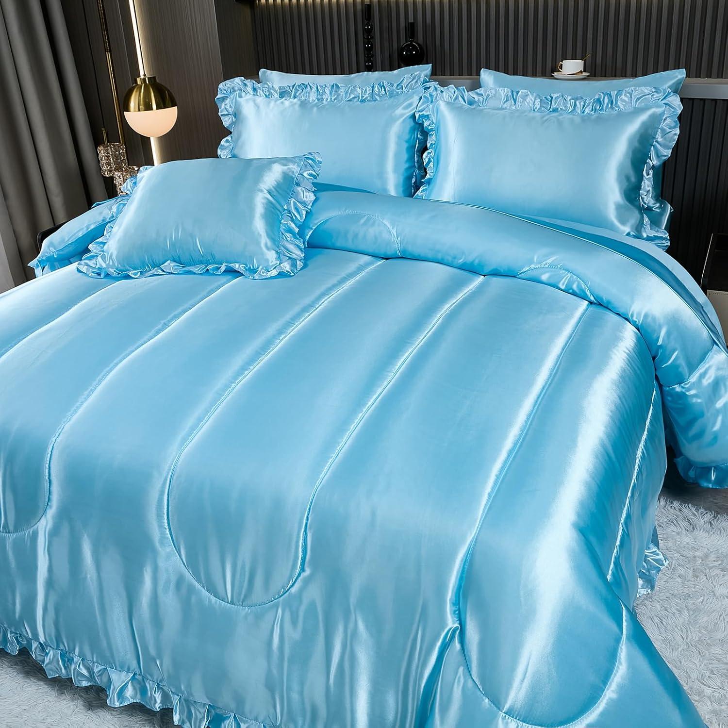 Juego de Edredón Rey Bedding_Dreamer 8 Pcs Satinado Azul Bebé