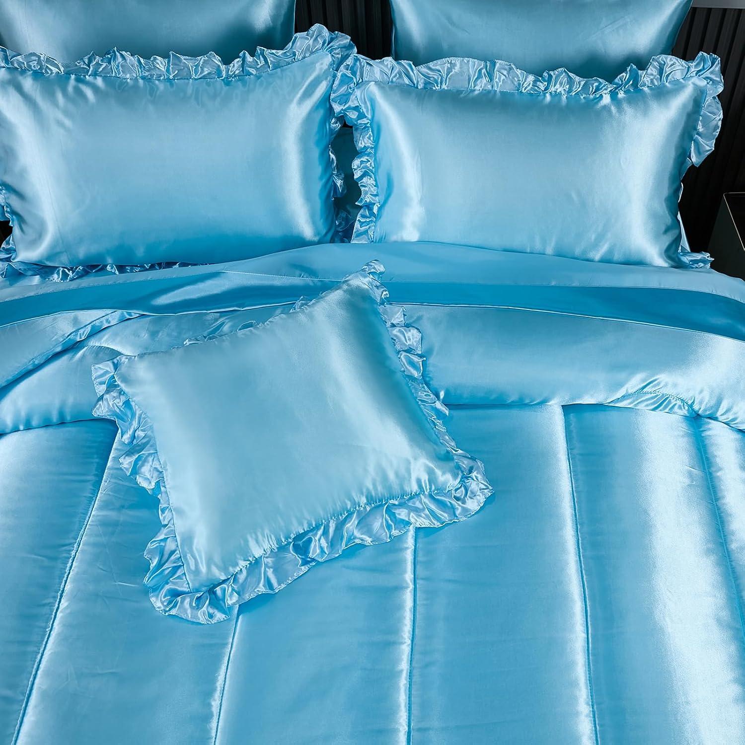 Juego de Edredón Rey Bedding_Dreamer 8 Pcs Satinado Azul Bebé