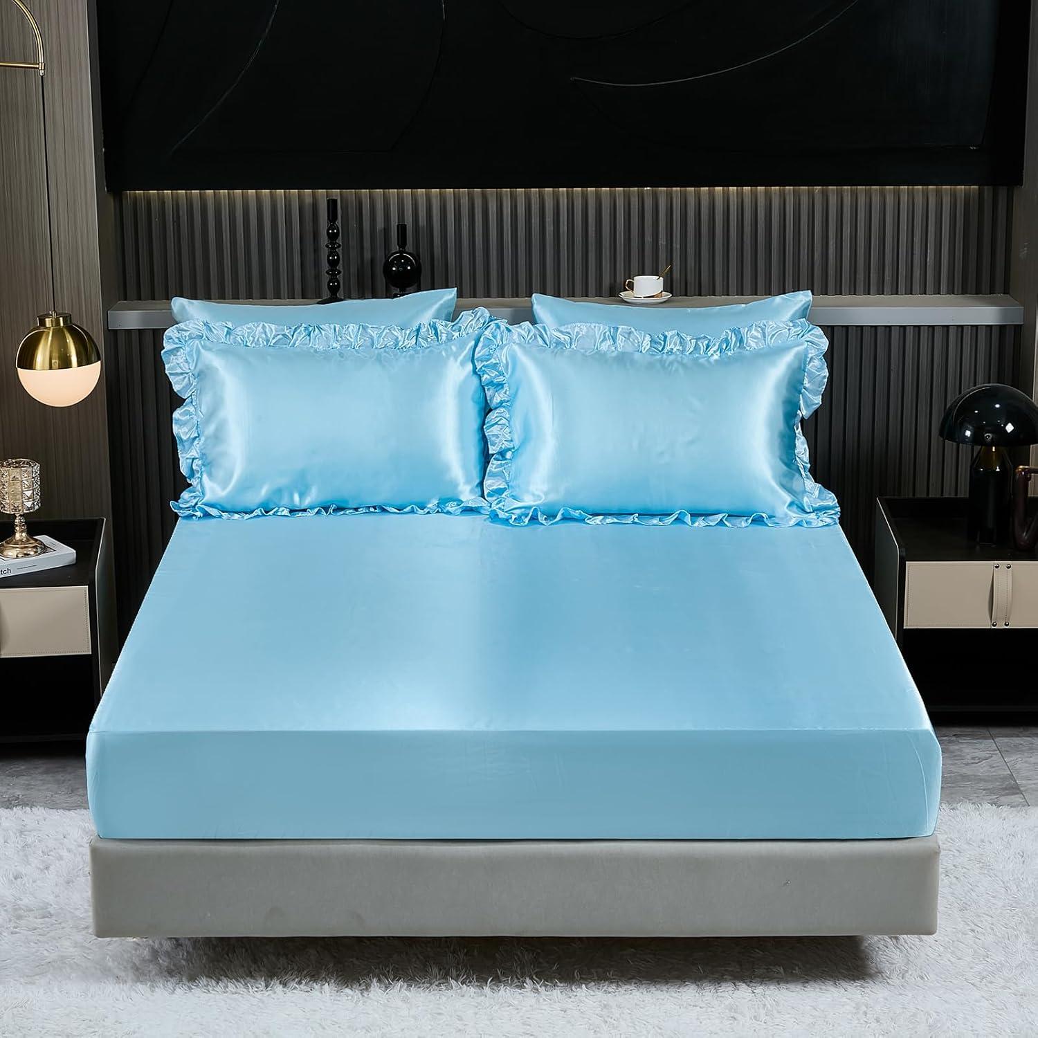 Juego de Edredón Rey Bedding_Dreamer 8 Pcs Satinado Azul Bebé