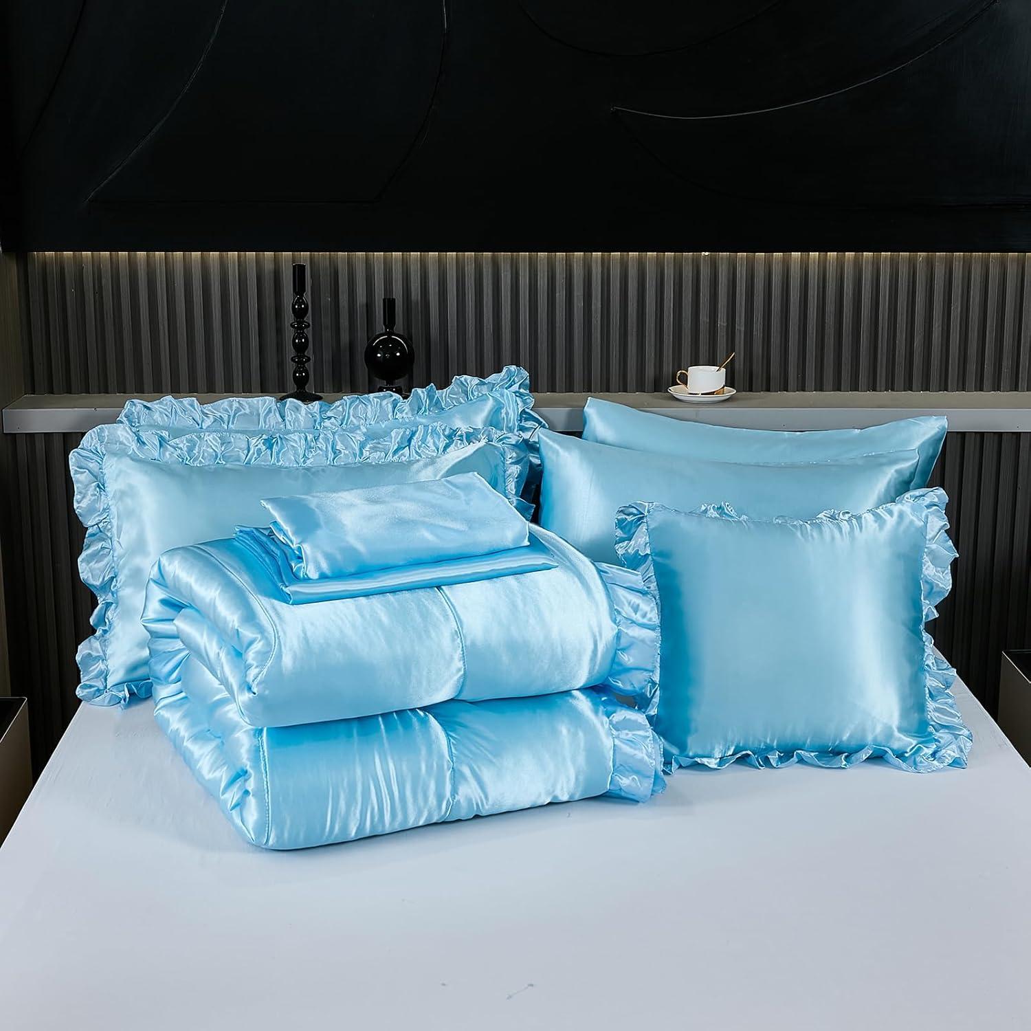 Juego de Edredón Rey Bedding_Dreamer 8 Pcs Satinado Azul Bebé