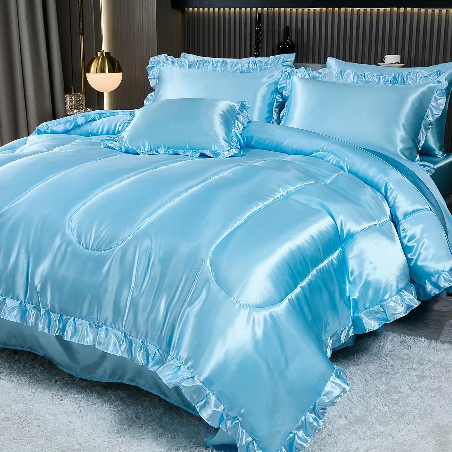 Juego de Edredón Rey Bedding_Dreamer 8 Pcs Satinado Azul Bebé