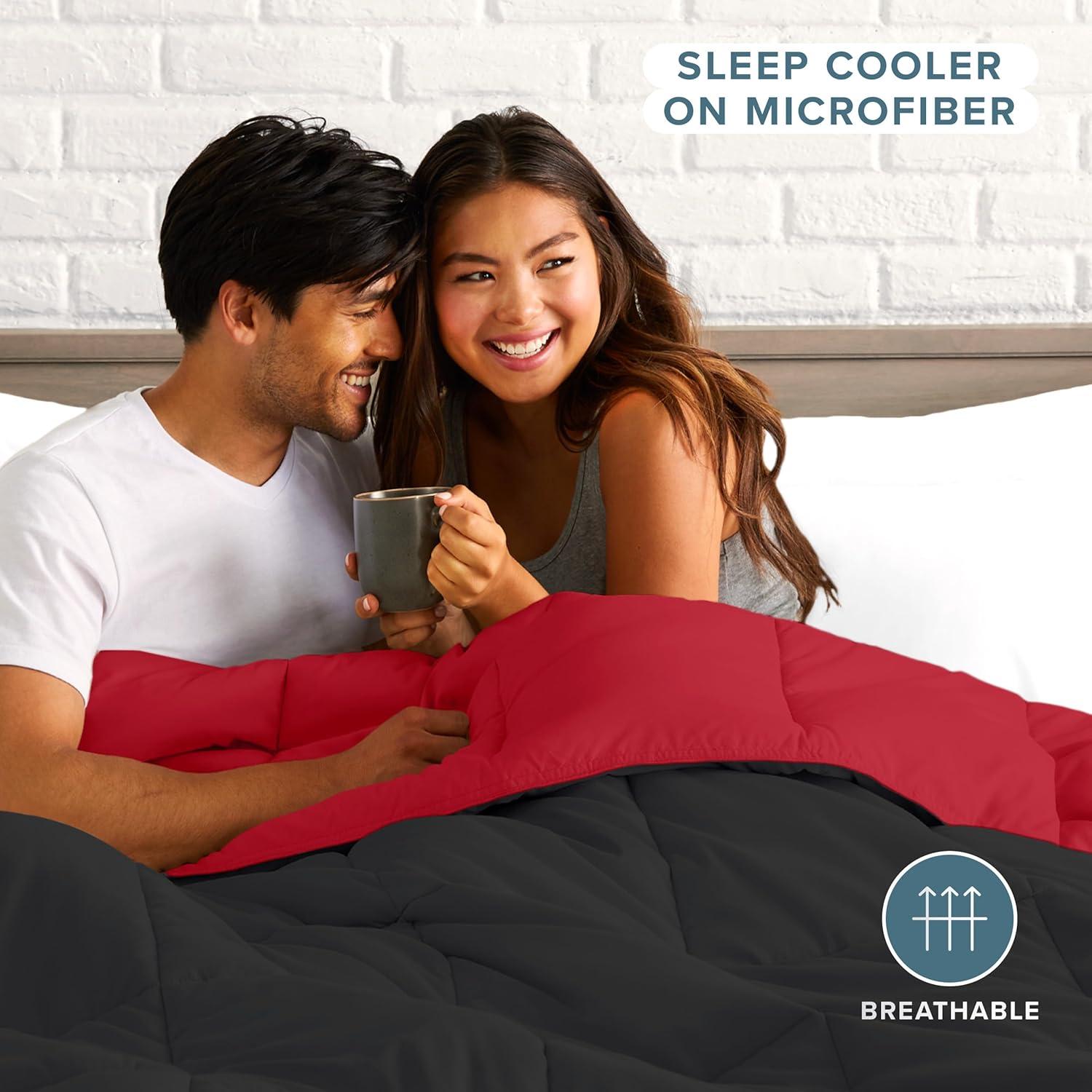 Edredón Completo Bare Home Reversible Microfibra Negro/Rojo