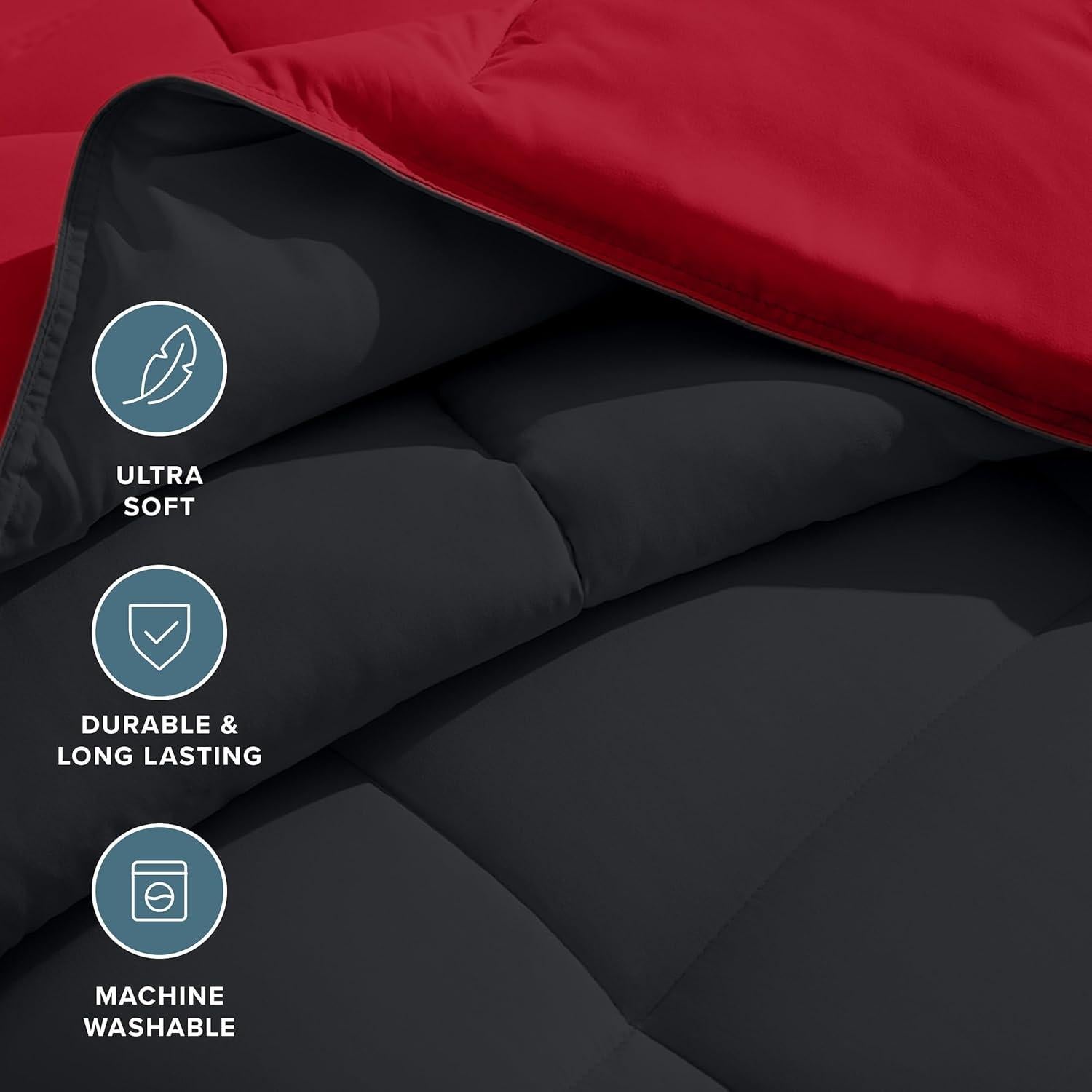 Edredón Completo Bare Home Reversible Microfibra Negro/Rojo