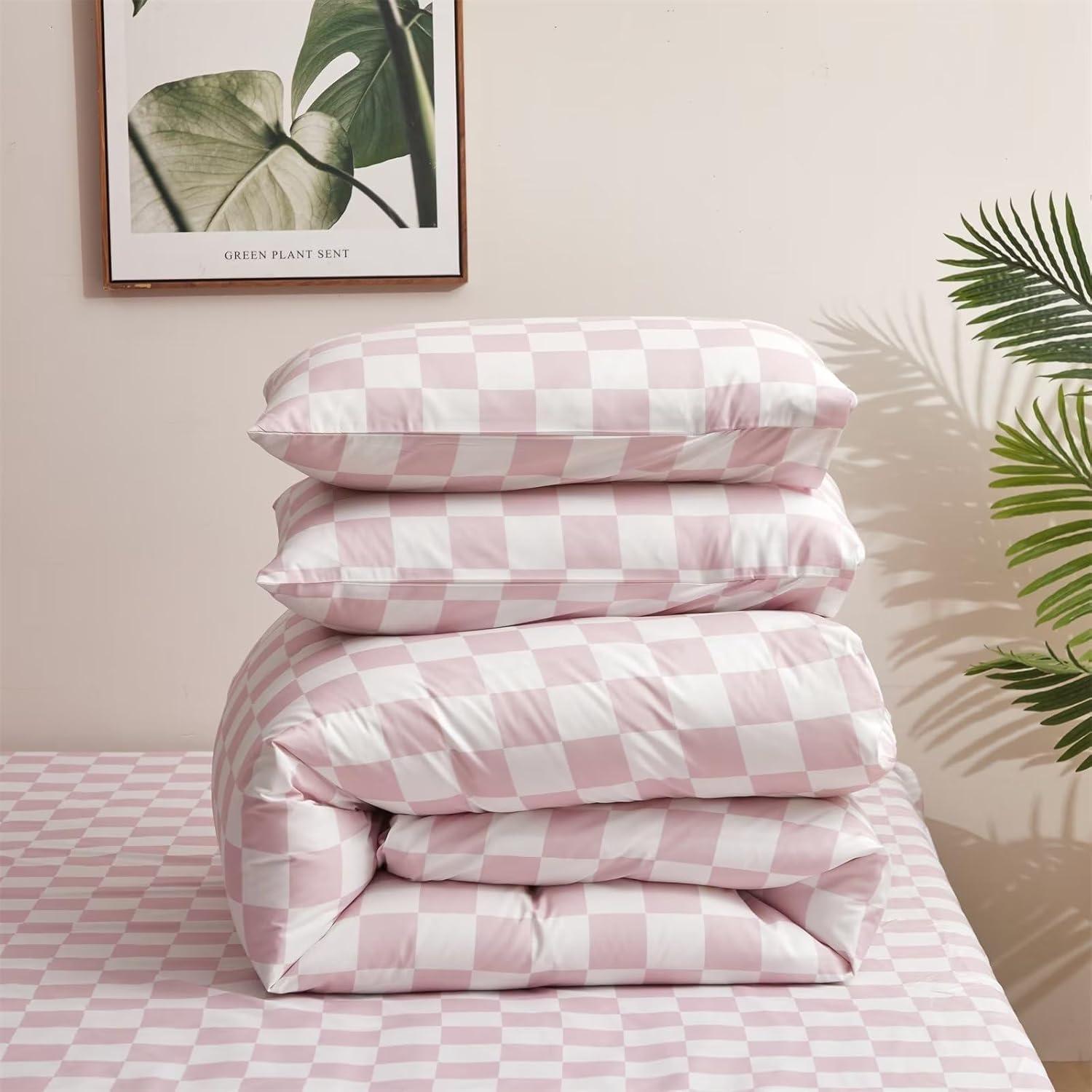 Conjunto de Edredón Cuadrado Rosa y Blanco Houseri Cal King