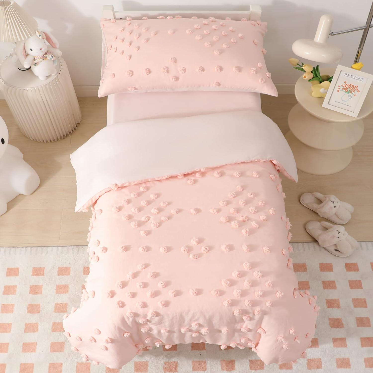 Juego de Cama Rosa Bohemio 4 Piezas VIVILINEN con Pompones